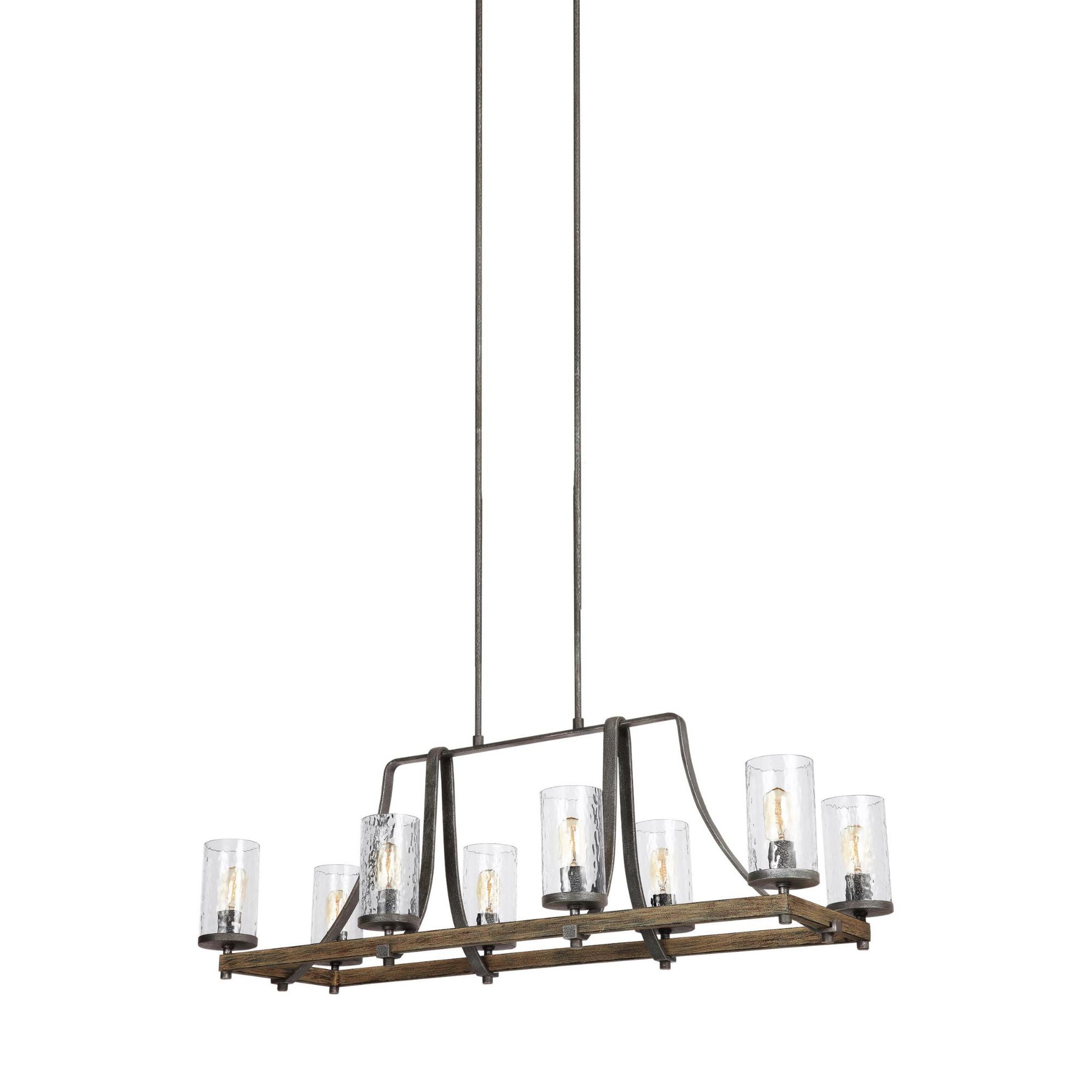 Sean Lavin Angelo Linear Chandelier in Distressed Weathered Oak / Slate Grey Metal