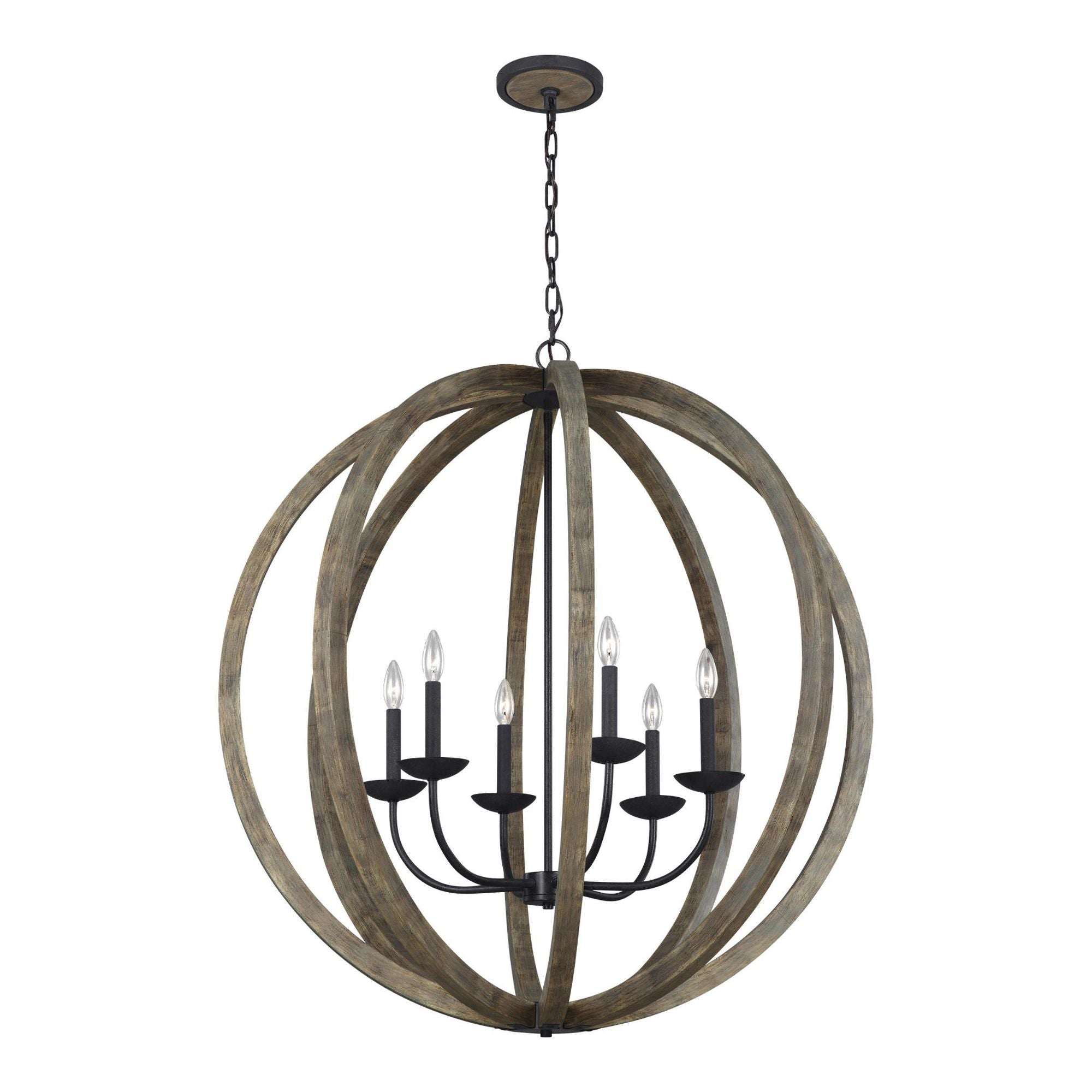 Sean Lavin Allier Large Pendant in Weathered Oak Wood / Antique Forged Iron