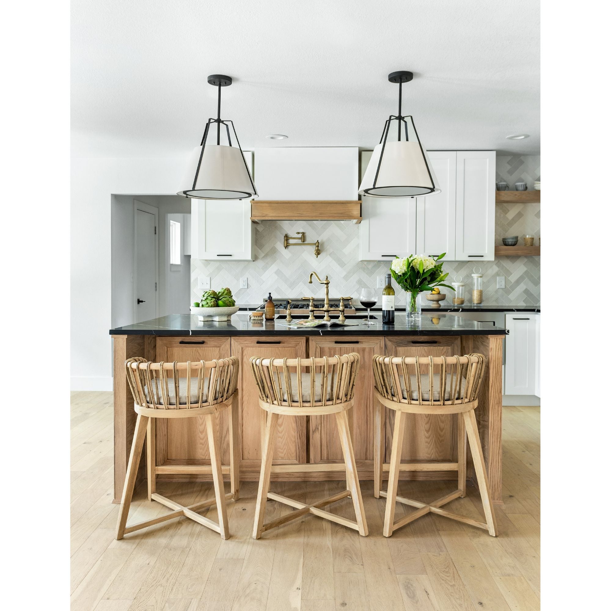 Fulton 3 Light Black Pendant Silk Shade 20"W x 18.5"H x 20"D