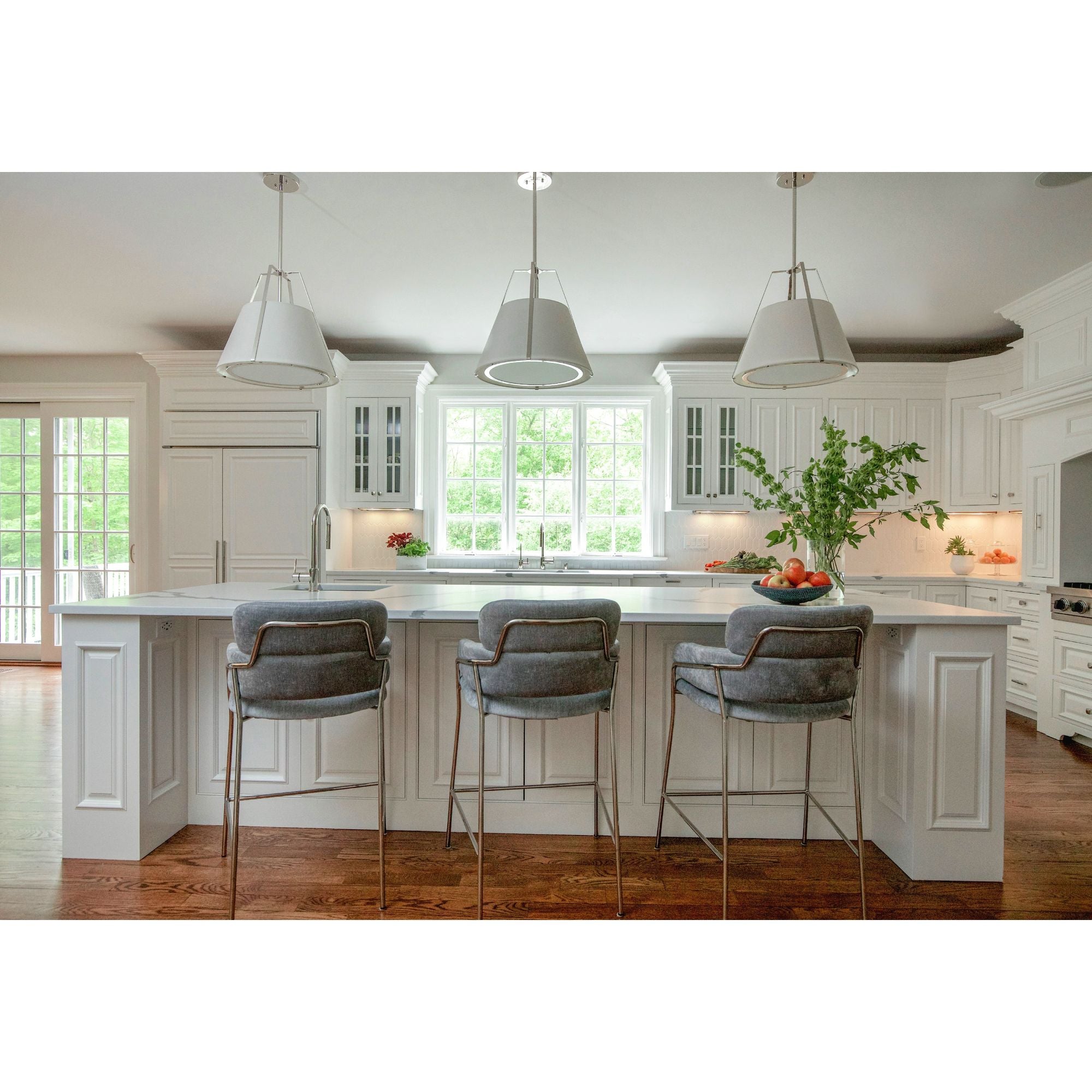 Fulton 3 Light Polished Nickel Pendant Silk Shade 20"W x 18.5"H x 20"D