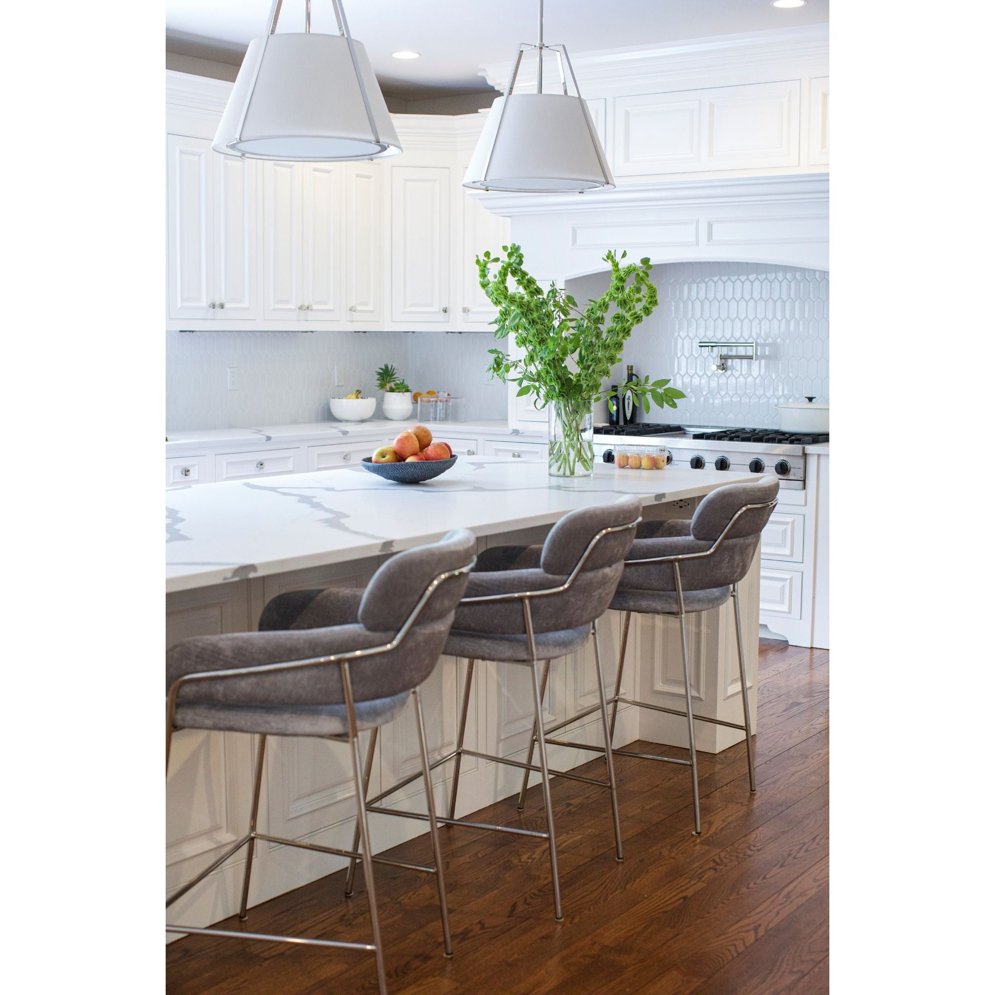 Fulton 3 Light Polished Nickel Pendant Silk Shade 20"W x 18.5"H x 20"D