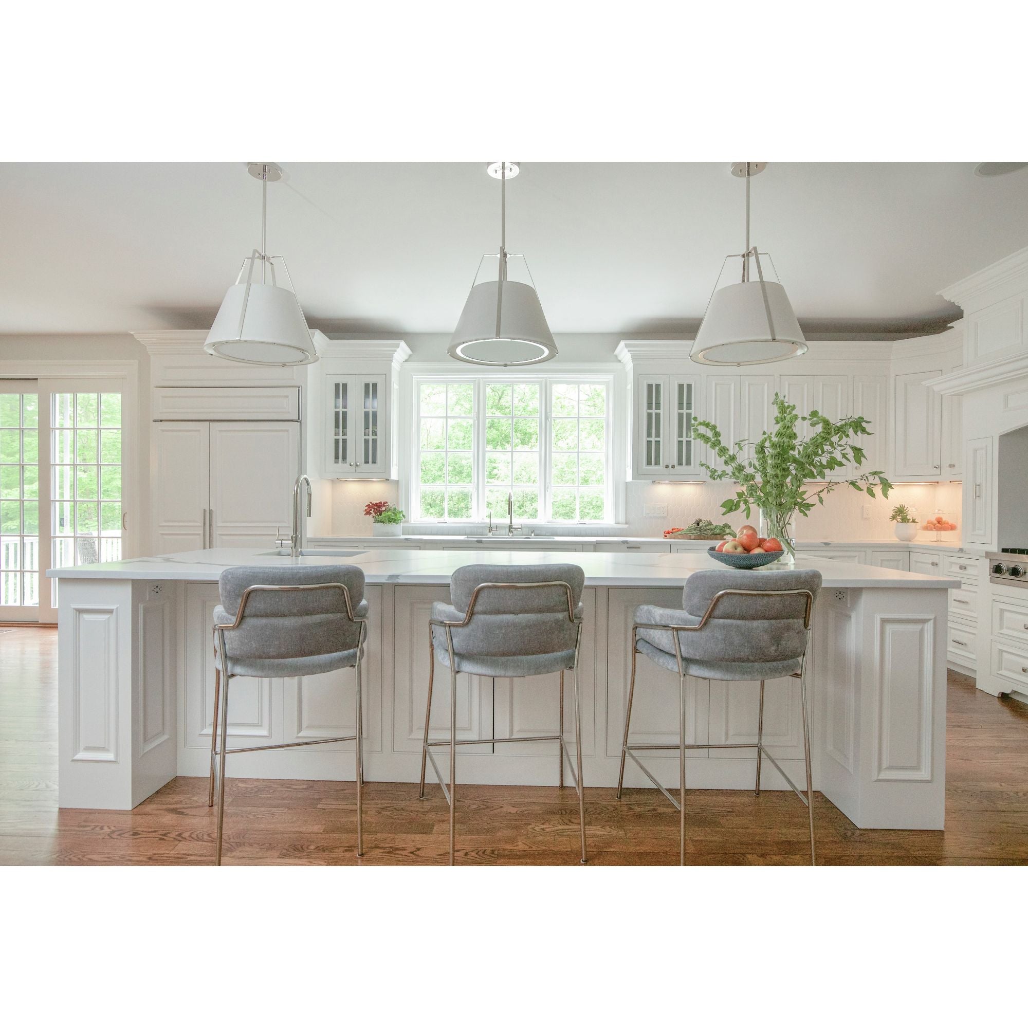 Fulton 3 Light Polished Nickel Pendant Silk Shade 20"W x 18.5"H x 20"D