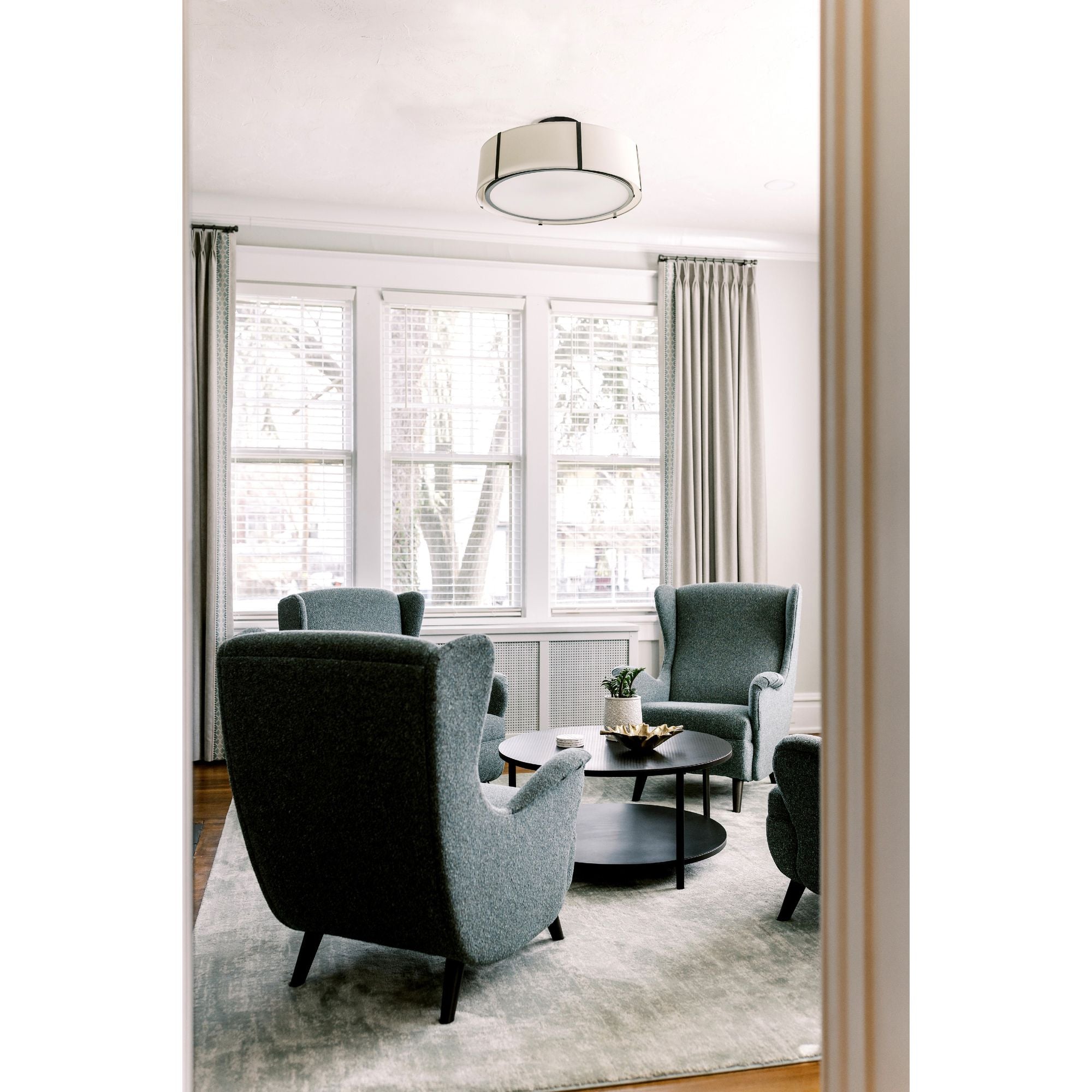 Fulton 6 Light Matte Black Chandelier Silk Shade 24"W x 10.25"H x 24"D