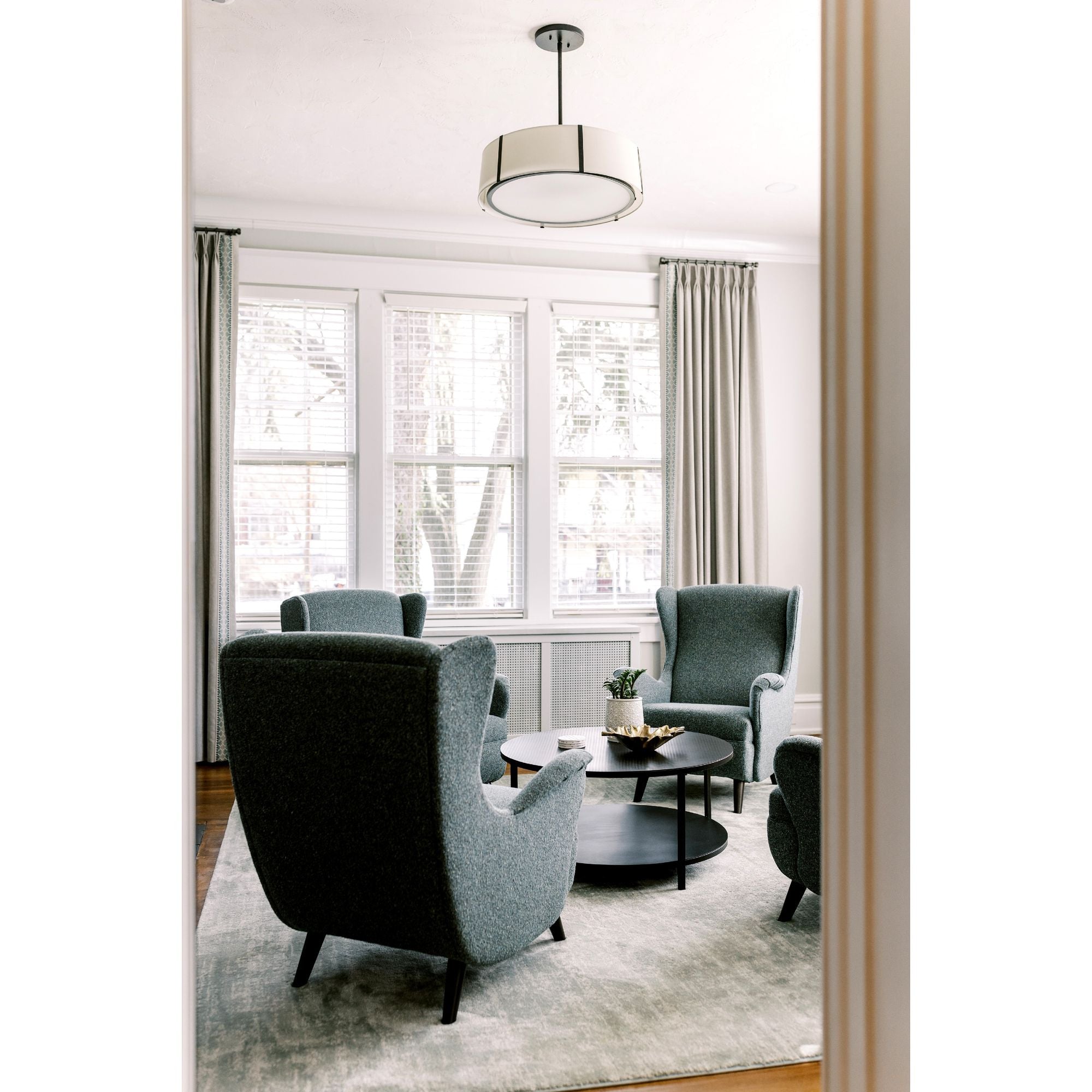 Fulton 6 Light Matte Black Chandelier Silk Shade 24"W x 10.25"H x 24"D