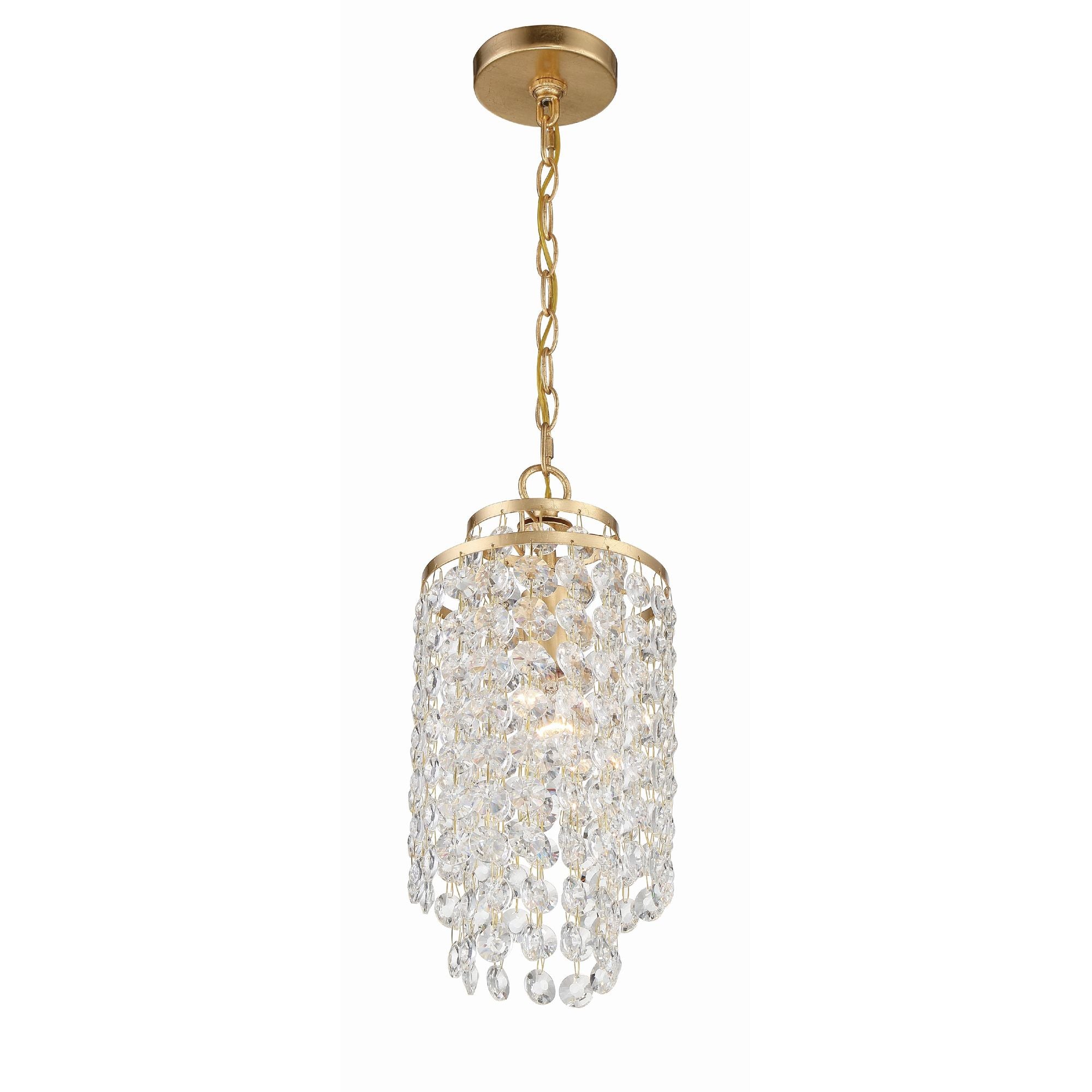 Gabrielle 1 Light Antique Gold Mini Pendant Hand Cut Crystal 7"W x 14"H x 7"D