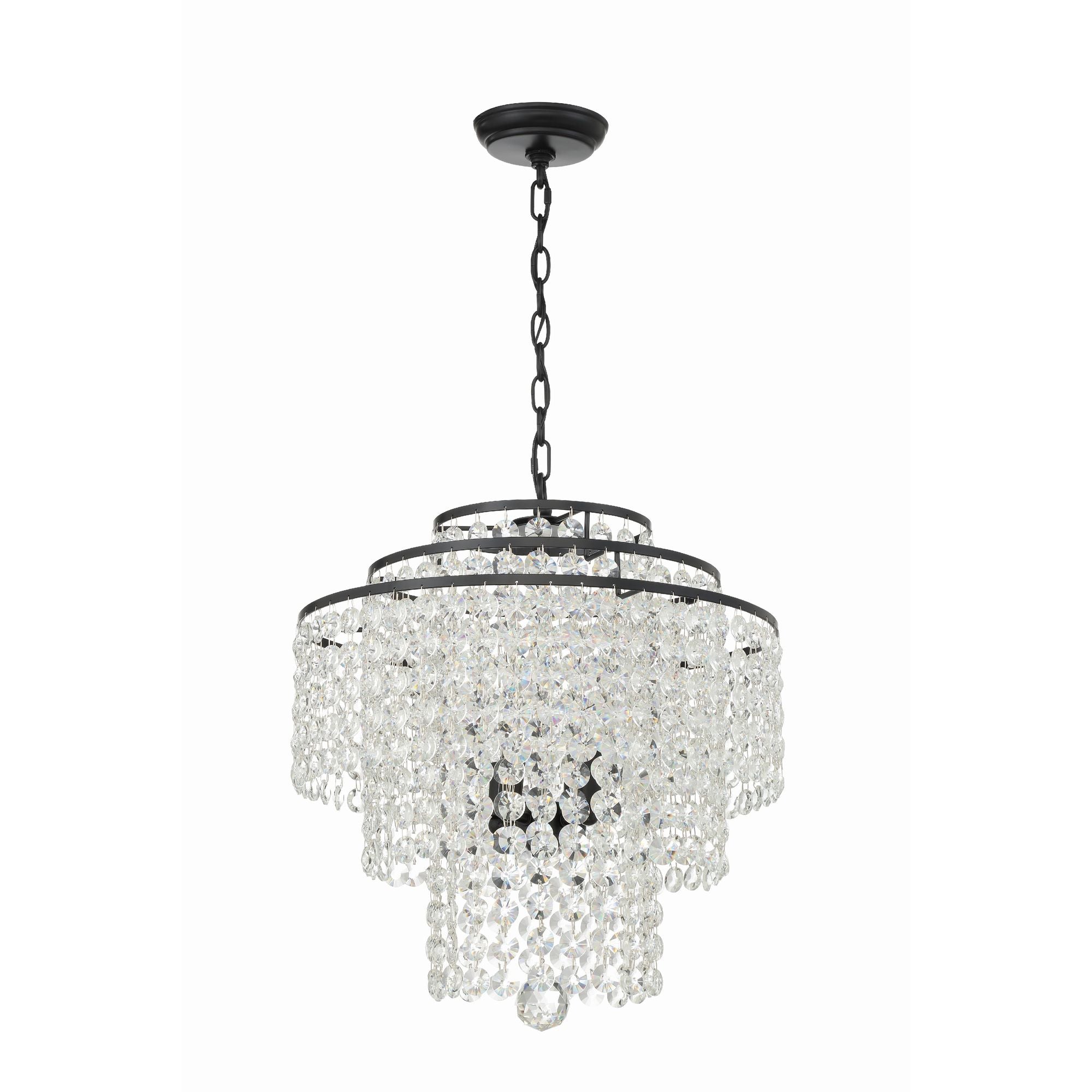 Gabrielle 4 Light Matte Black Chandelier Hand Cut Crystal 18"W x 20.5"H x 18"D