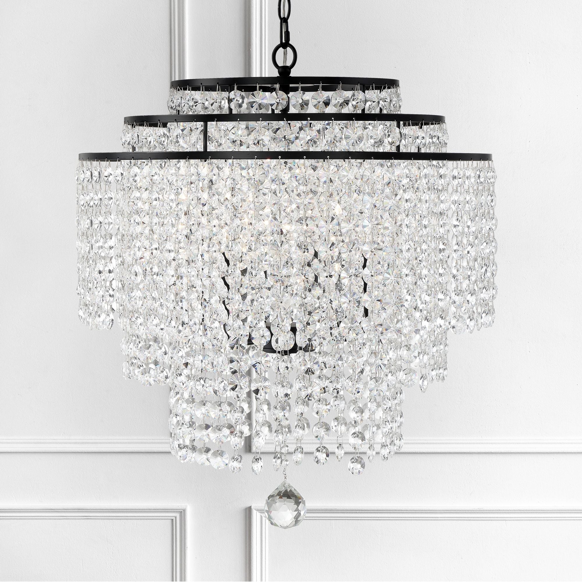 Gabrielle 6 Light Matte Black Chandelier Hand Cut Crystal 22"W x 25"H x 22"D