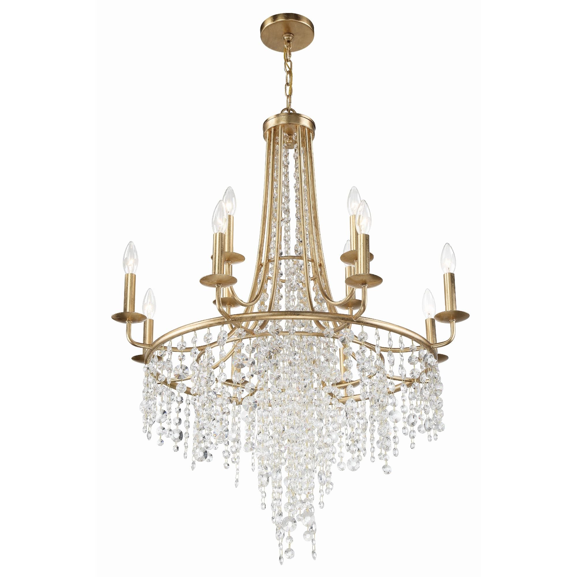 Gabrielle 12 Light Antique Gold Chandelier Hand Cut Crystal 30"W x 40"H x 30"D