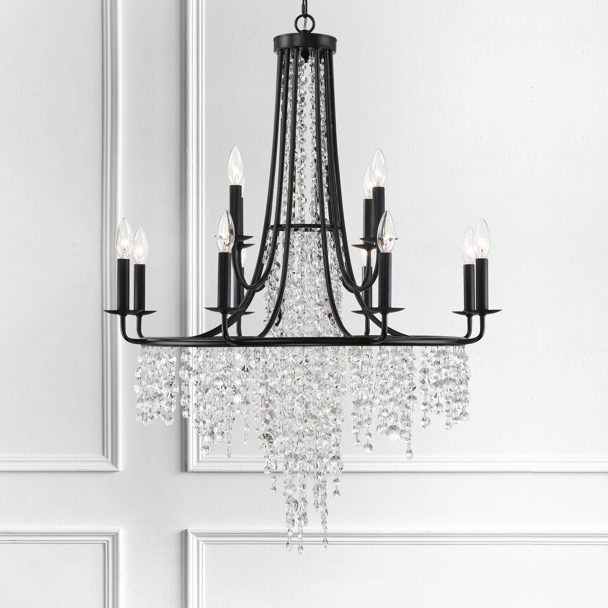 Gabrielle 12 Light Matte Black Chandelier Hand Cut Crystal 30"W x 40"H x 30"D