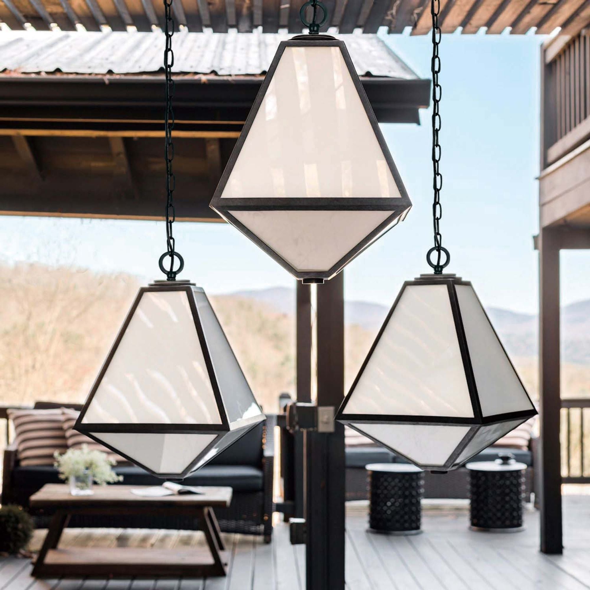 Brian Patrick Flynn Glacier 3 Light Black Charcoal Outdoor Pendant White Glass 14"W x 21"H x 14"D