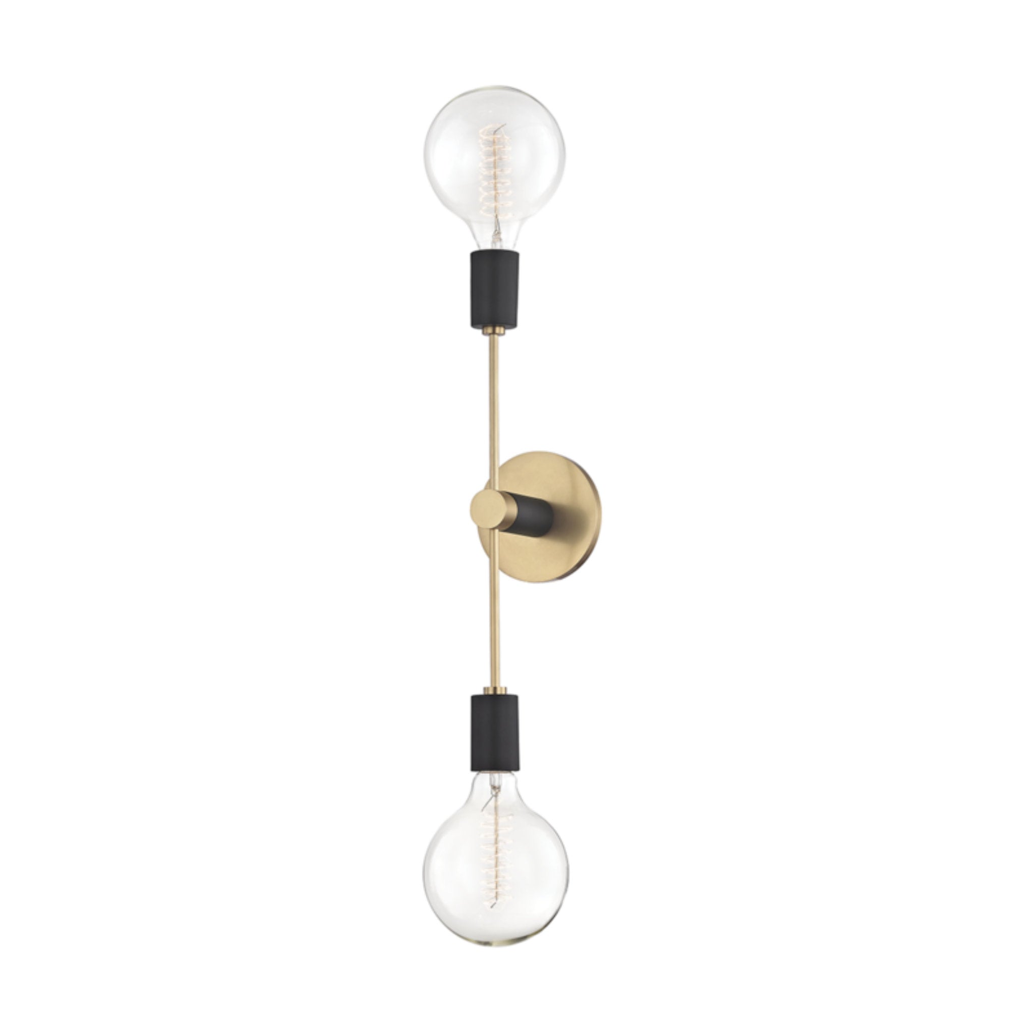 Astrid 2-Light Wall Sconce in Aged Brass/Black 4.75L x 4.75W x 18H