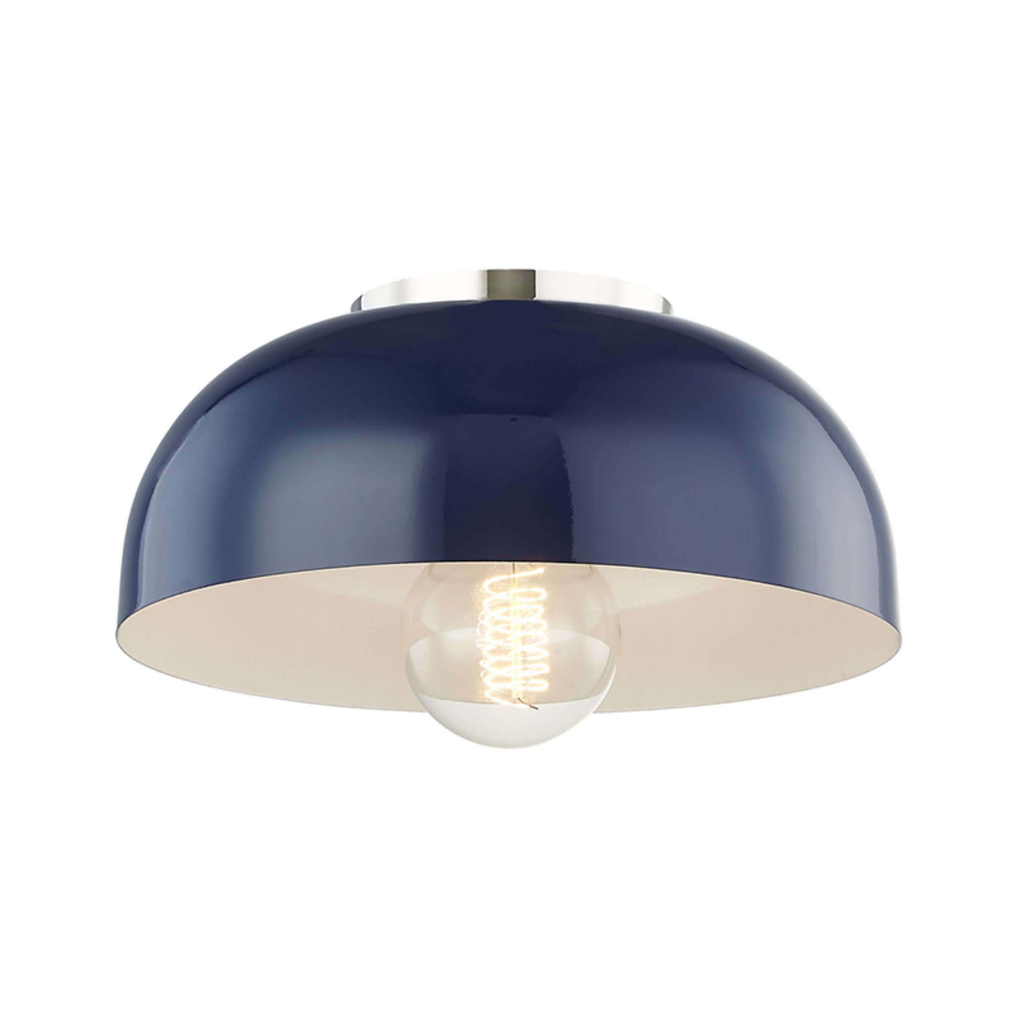 Avery 1-Light Flush Mount in Polished Nickel/Navy 11L x 11W x 7H