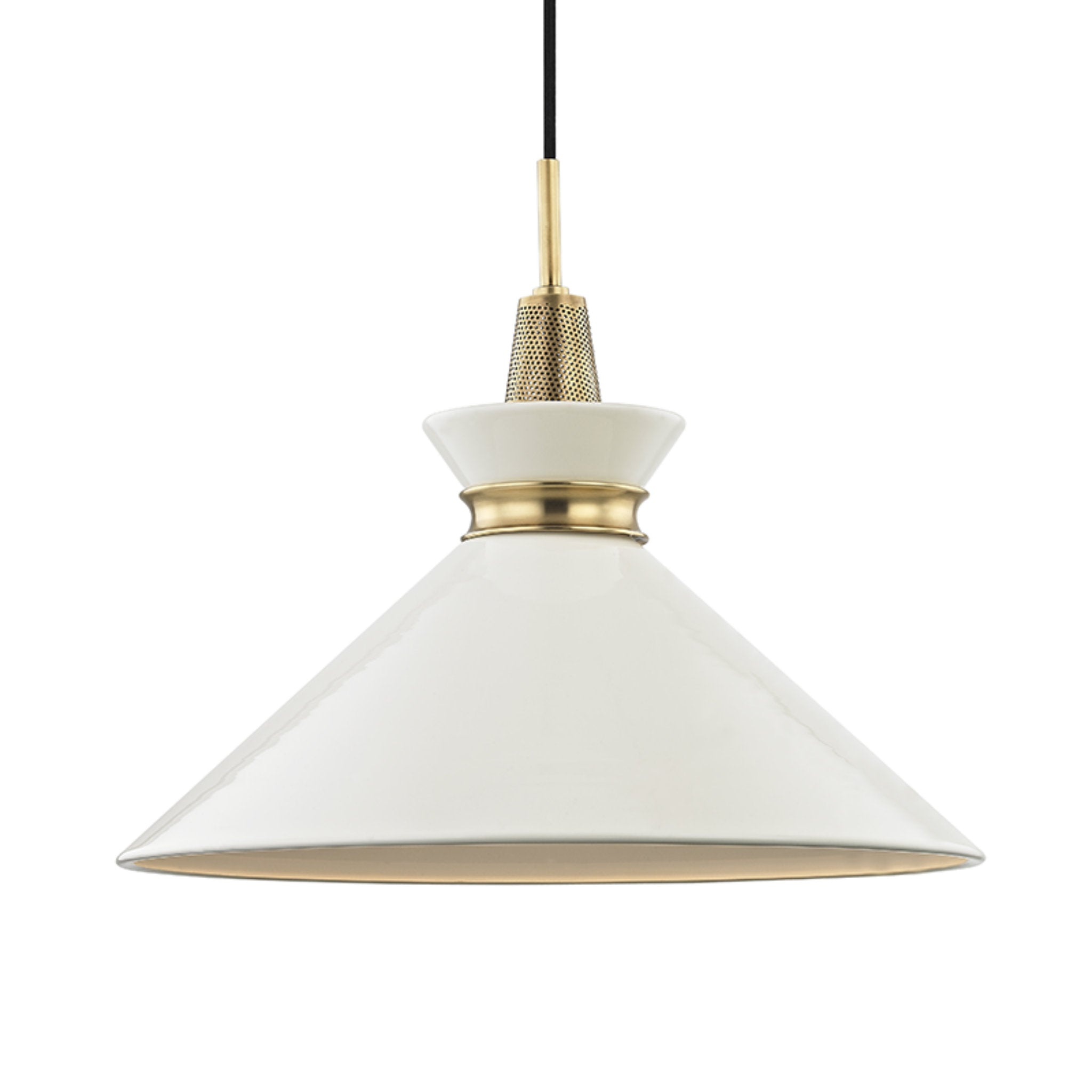 Kiki 1-Light Pendant in Aged Brass/Cream 18L x 18W x 15.25H