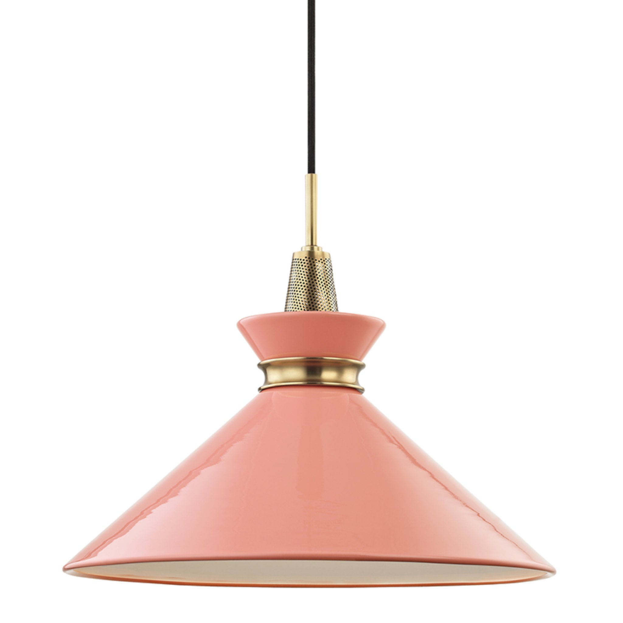 Kiki 1-Light Pendant in Aged Brass/Pink 18L x 18W x 15.25H