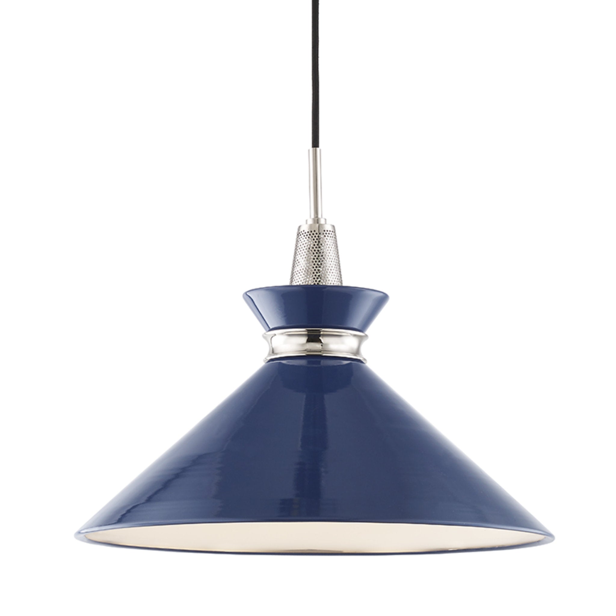 Kiki 1-Light Pendant in Polished Nickel/Navy 18L x 18W x 15.25H