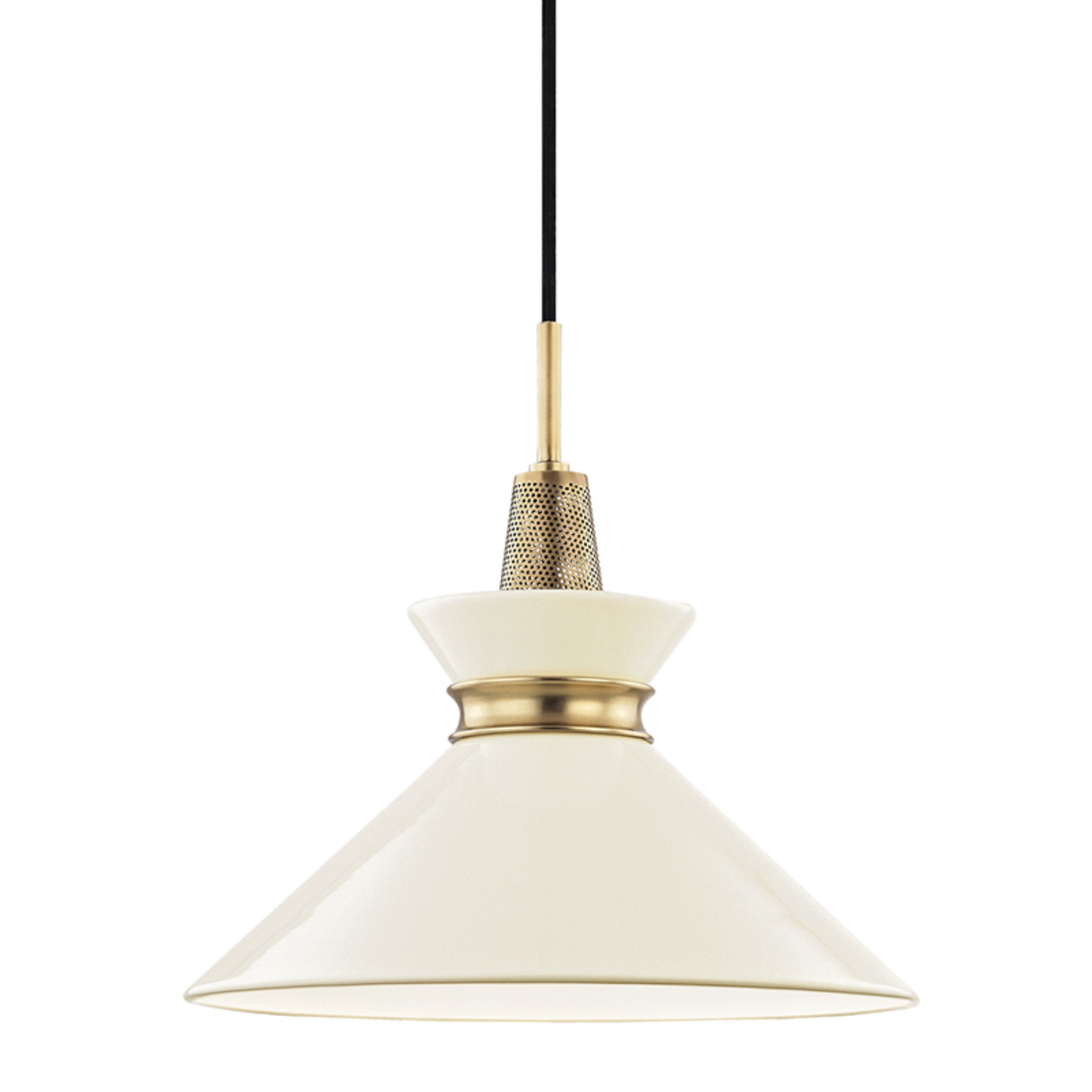 Kiki 1-Light Pendant in Aged Brass/Cream 14L x 14W x 13.25H