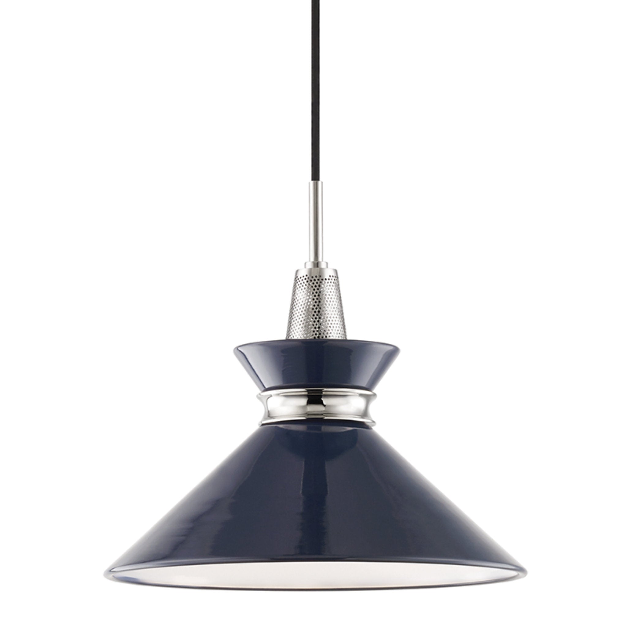Kiki 1-Light Pendant in Polished Nickel/Navy 14L x 14W x 13.25H