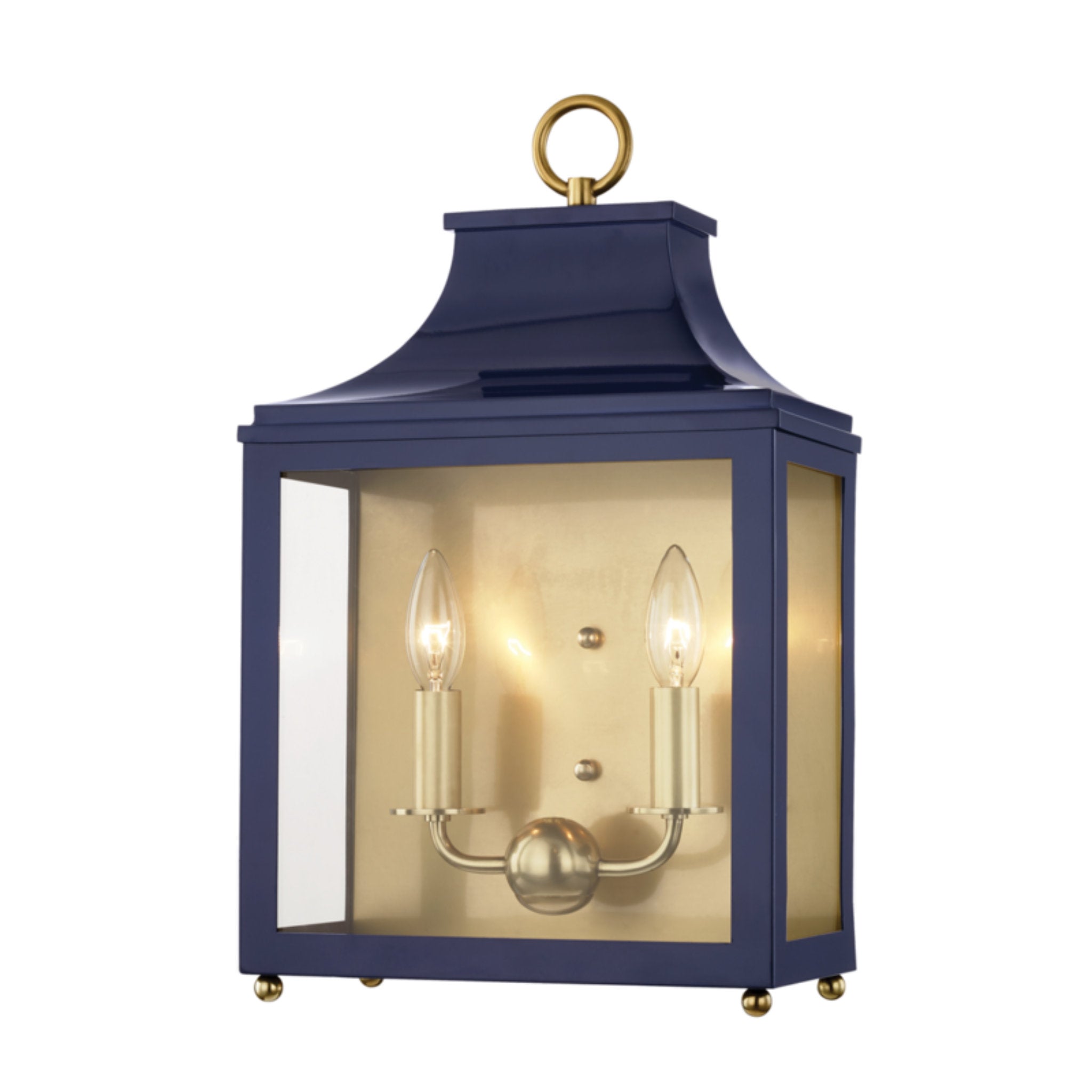 Leigh 2-Light Wall Sconce in Aged Brass/Navy 11.25L x 11.25W x 18.75H