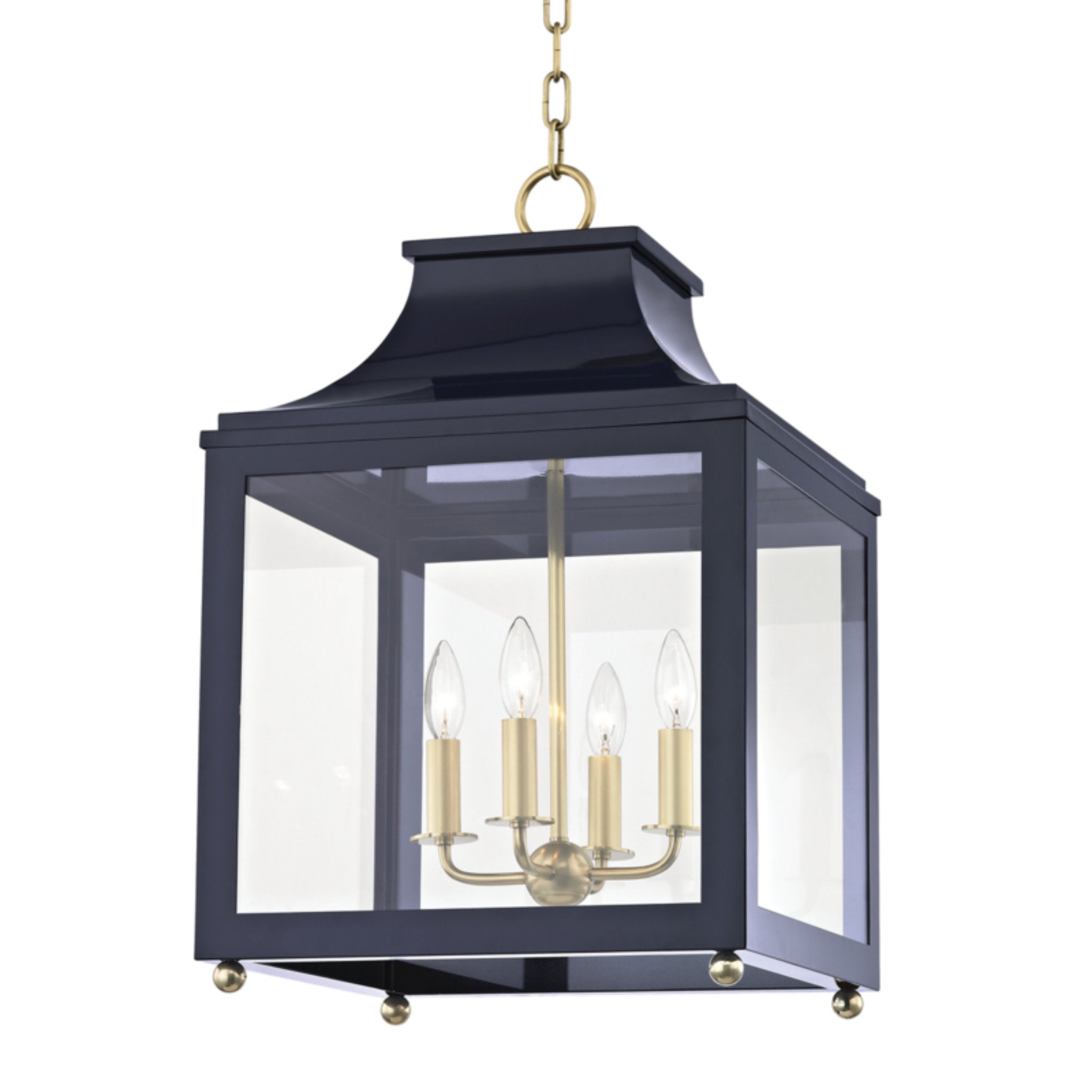 Leigh 4-Light Lantern in Aged Brass/Navy 16L x 16W x 25H