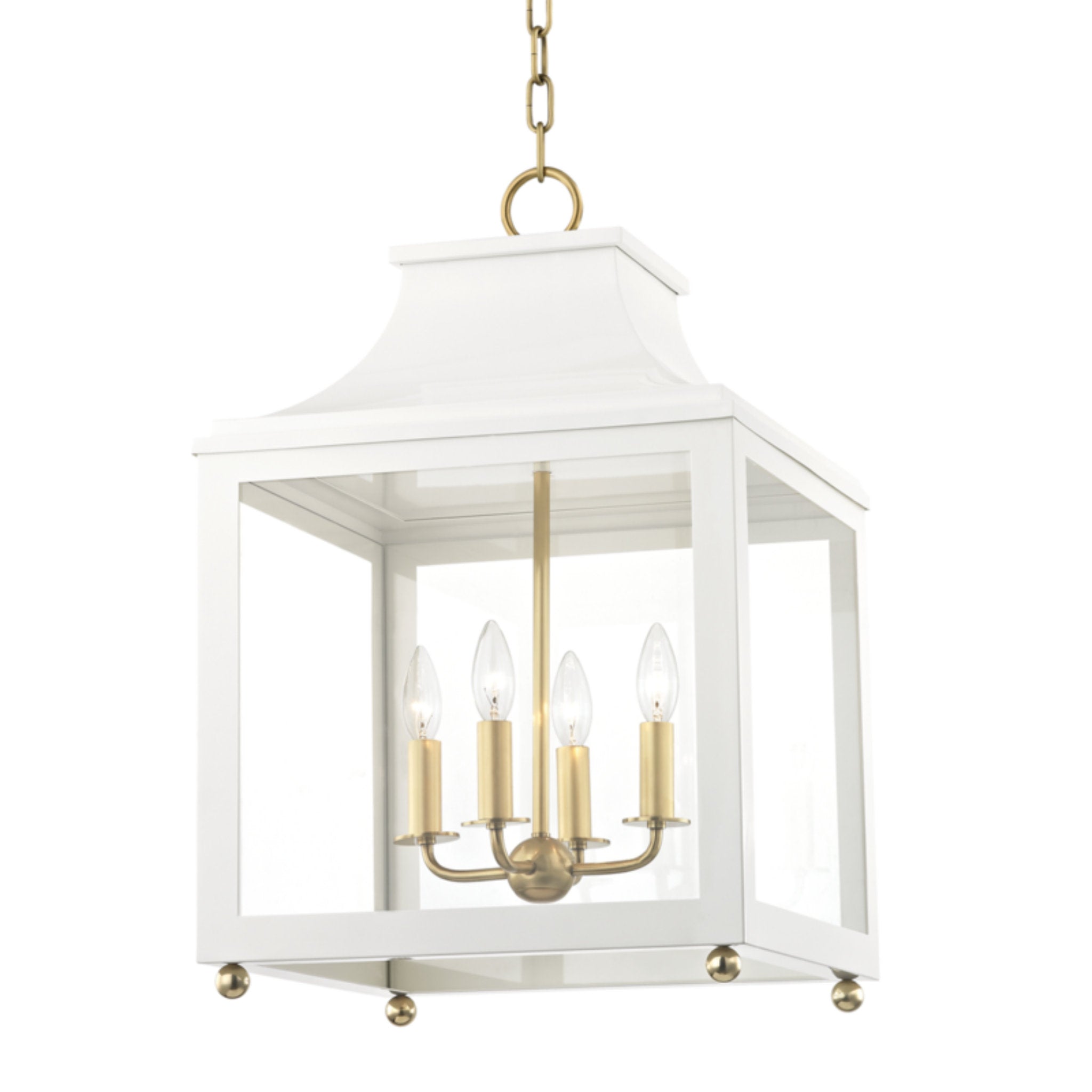 Leigh 4-Light Lantern in Aged Brass/Soft Off White 16L x 16W x 25H