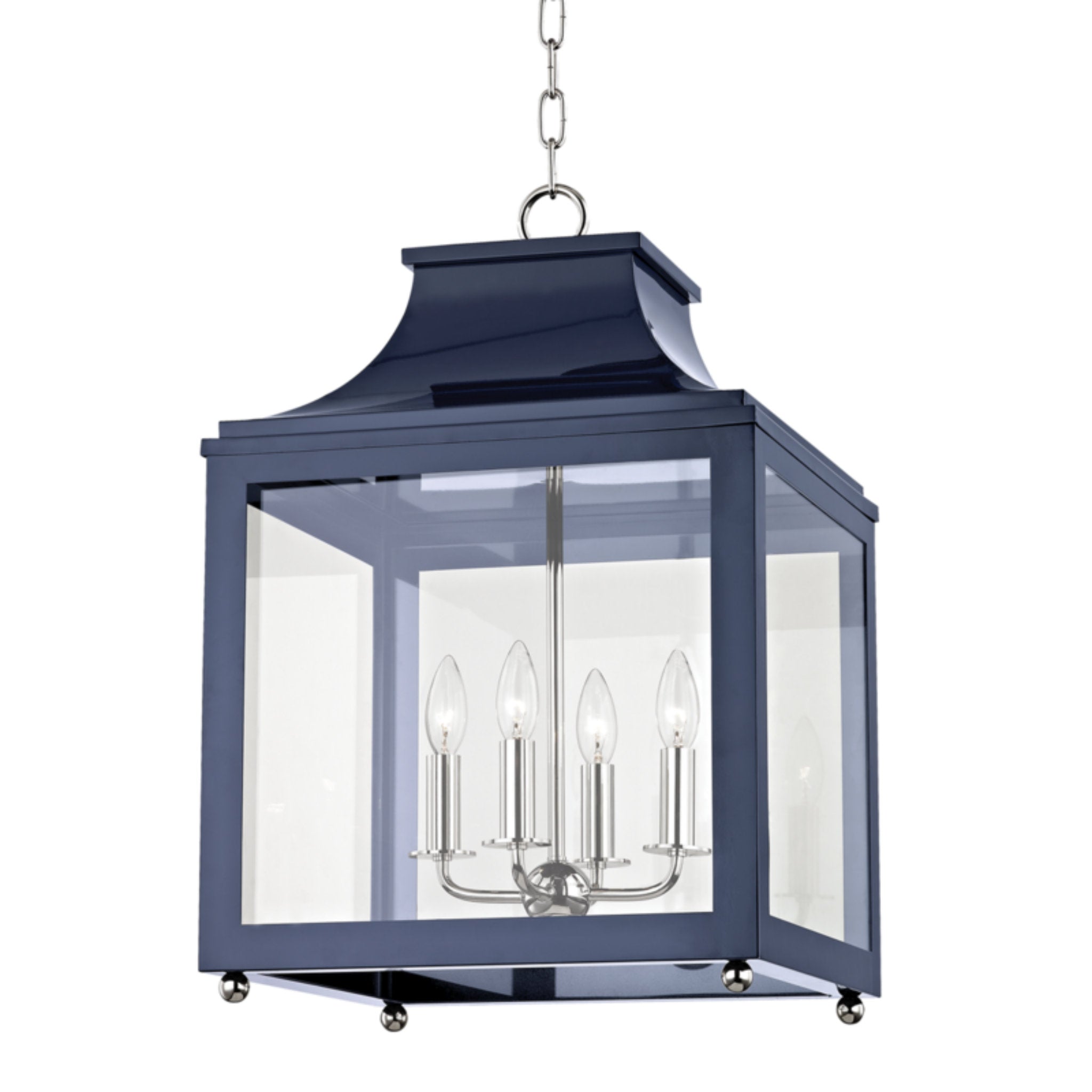 Leigh 4-Light Lantern in Polished Nickel/Navy 16L x 16W x 25H