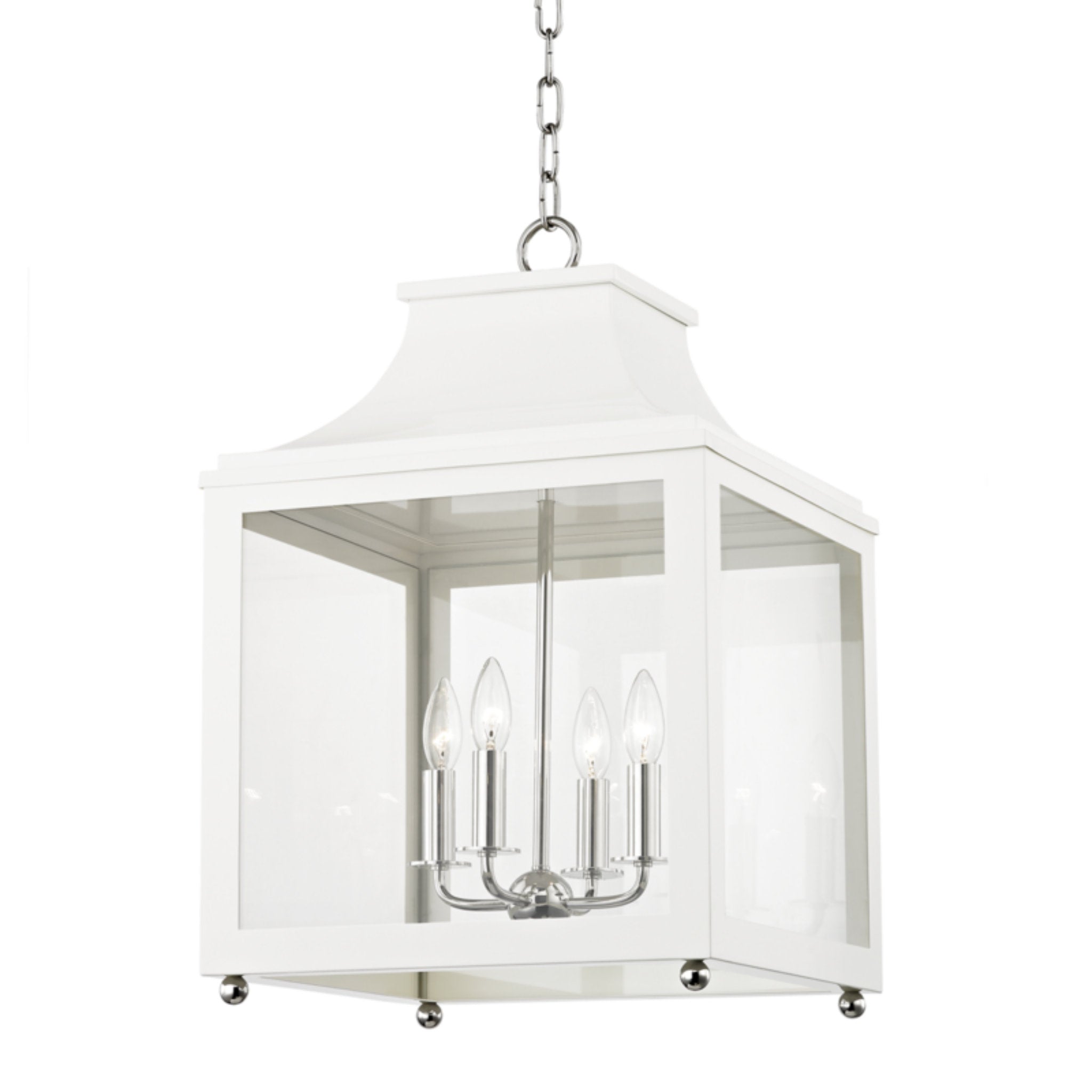 Leigh 4-Light Lantern in Polished Nickel/White 16L x 16W x 25H