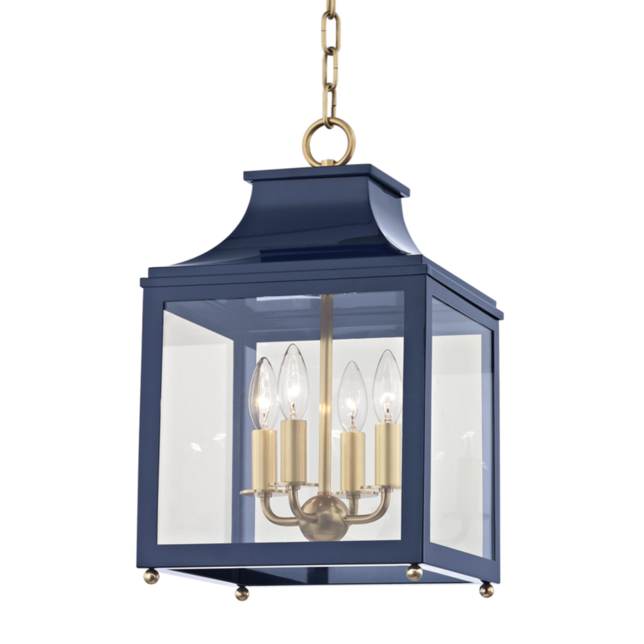 Leigh 4-Light Lantern in Aged Brass/Navy 11.25L x 11.25W x 18.75H