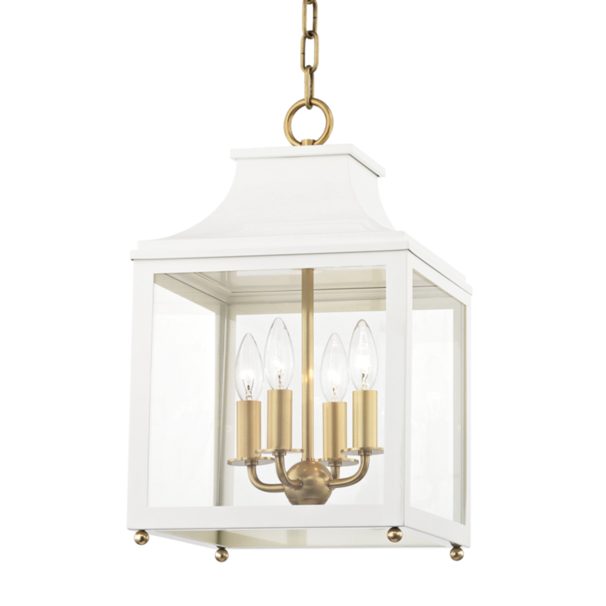 Leigh 4-Light Lantern in Aged Brass/Soft Off White 11.25L x 11.25W x 18.75H