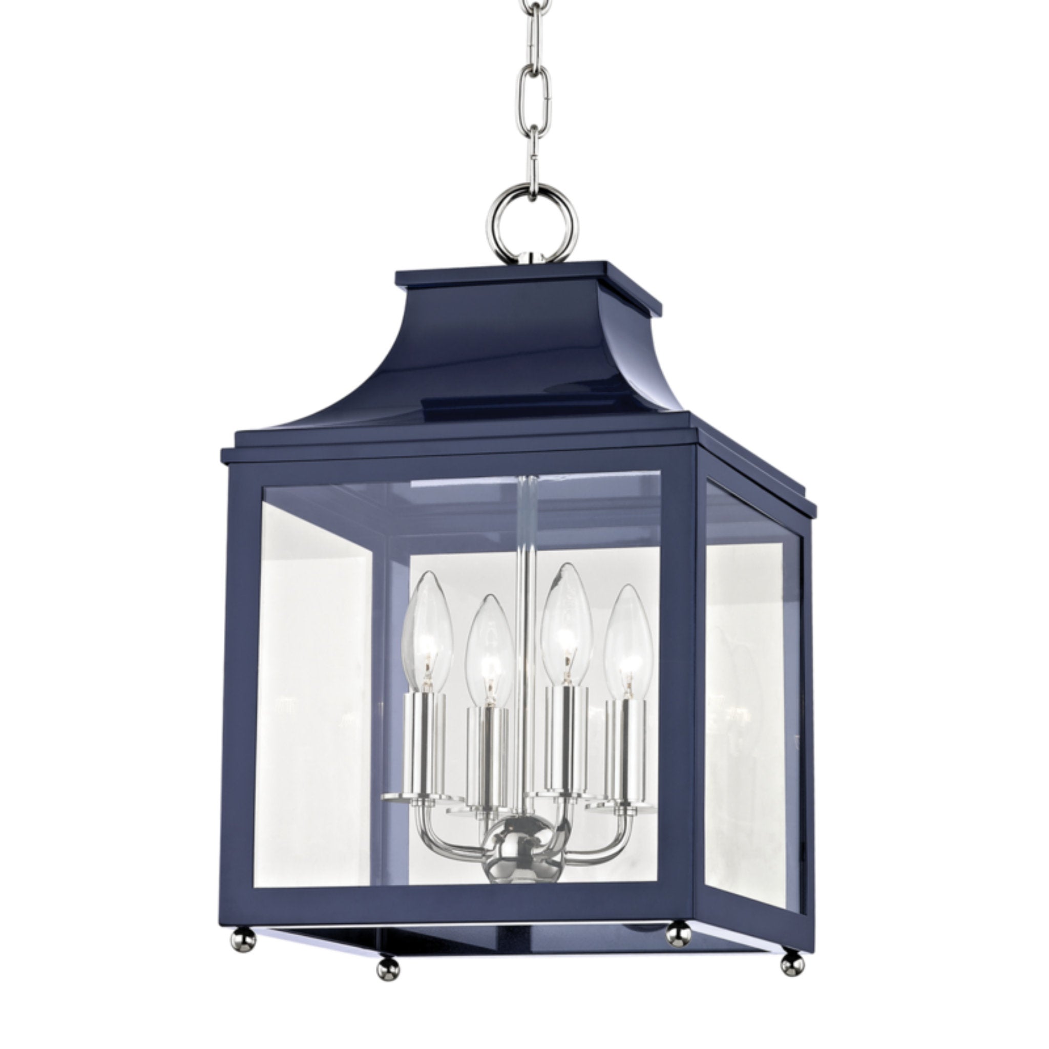 Leigh 4-Light Lantern in Polished Nickel/Navy 11.25L x 11.25W x 18.75H