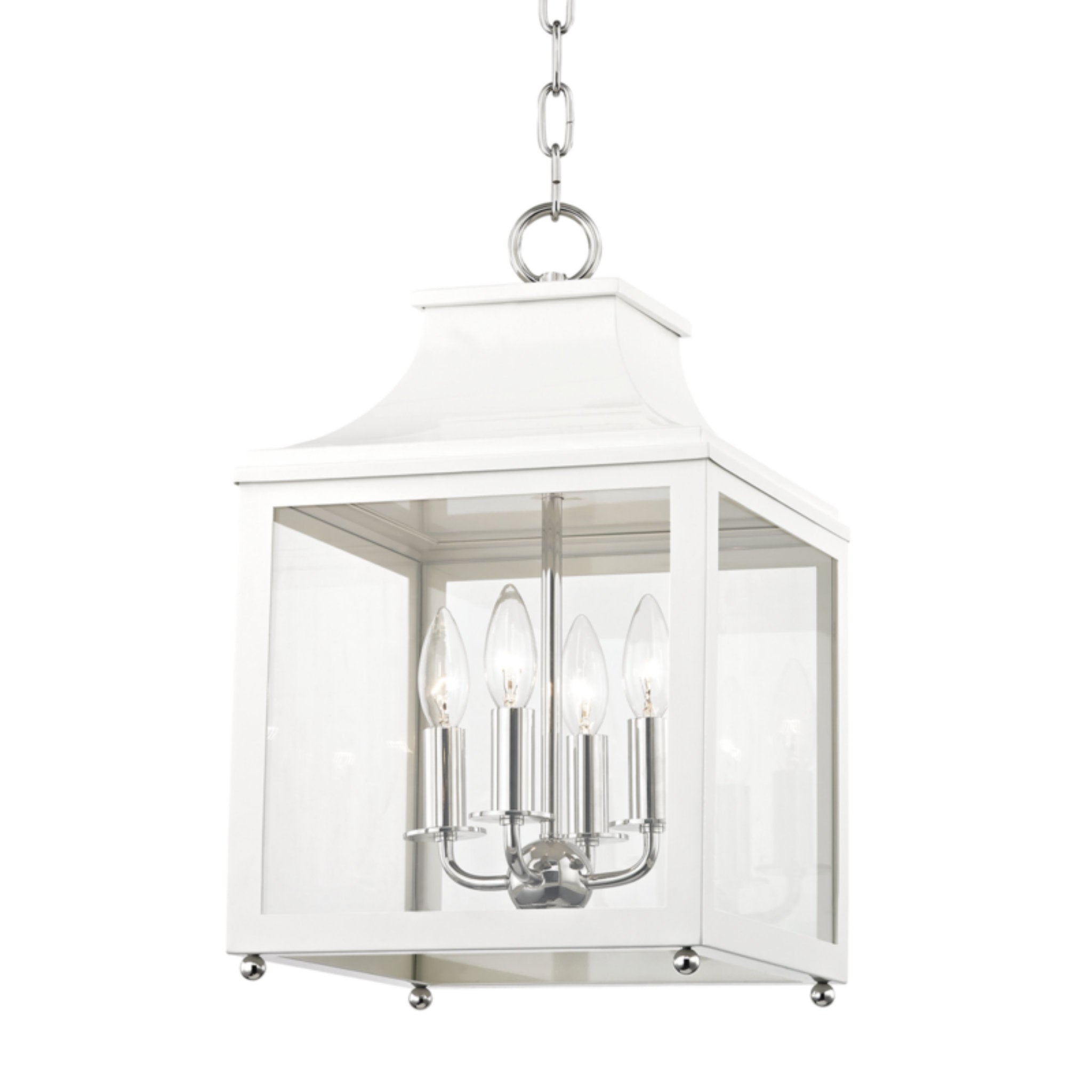 Leigh 4-Light Lantern in Polished Nickel/White 11.25L x 11.25W x 18.75H