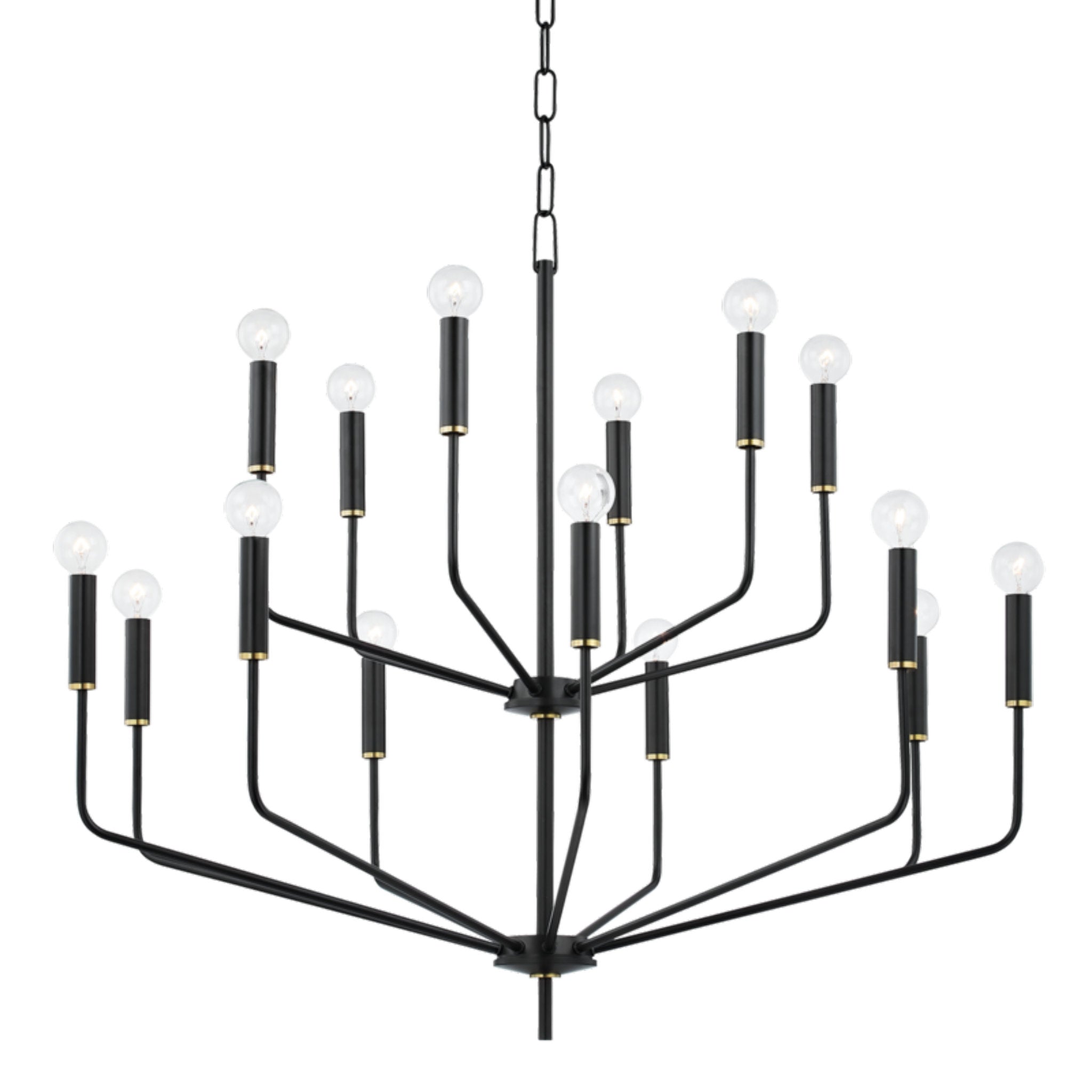 Bailey 15-Light Chandelier in Aged Brass/Soft Black 10.5L x 36W x 31H
