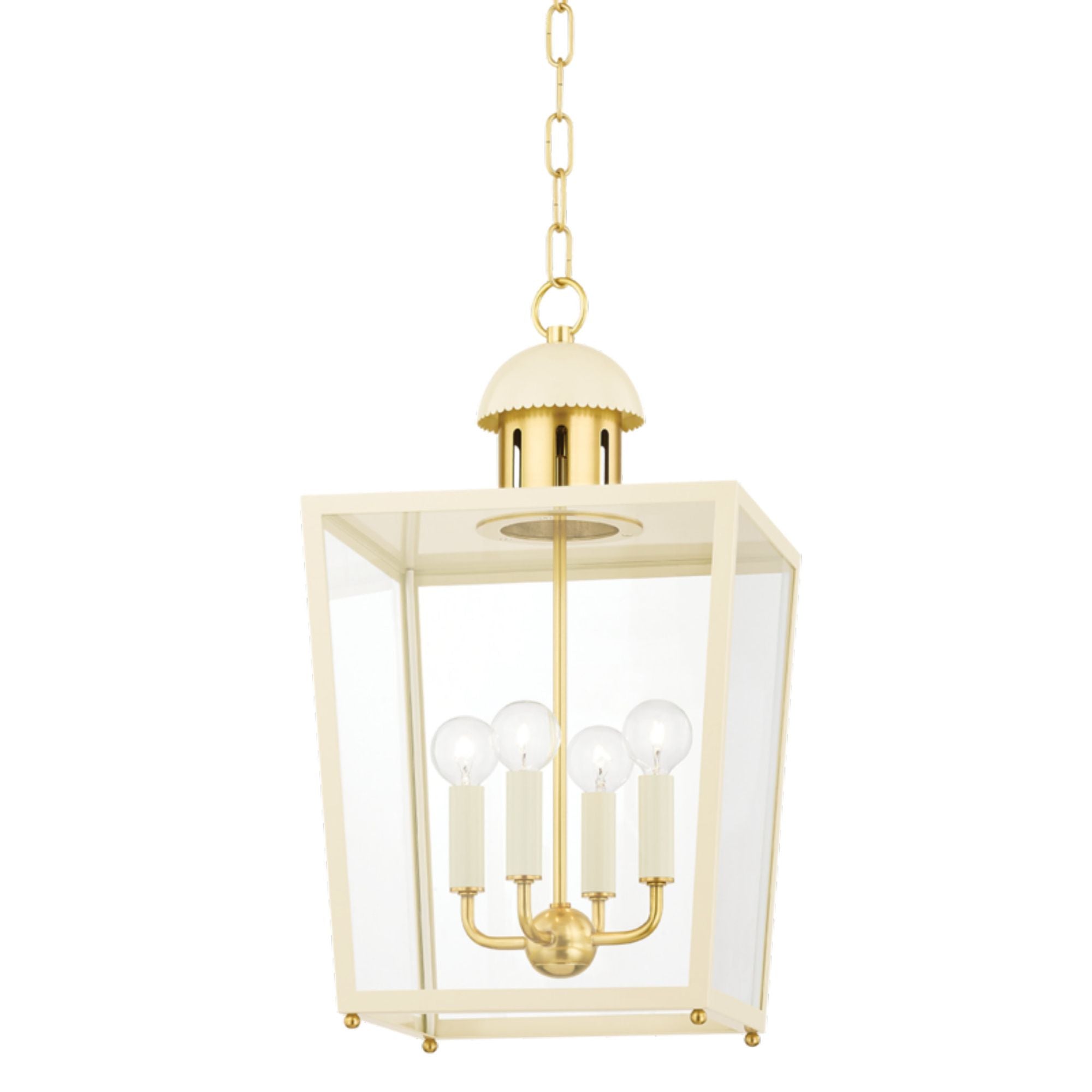 June 4-Light Lantern in Aged Brass 12L x 12W x 21.5H