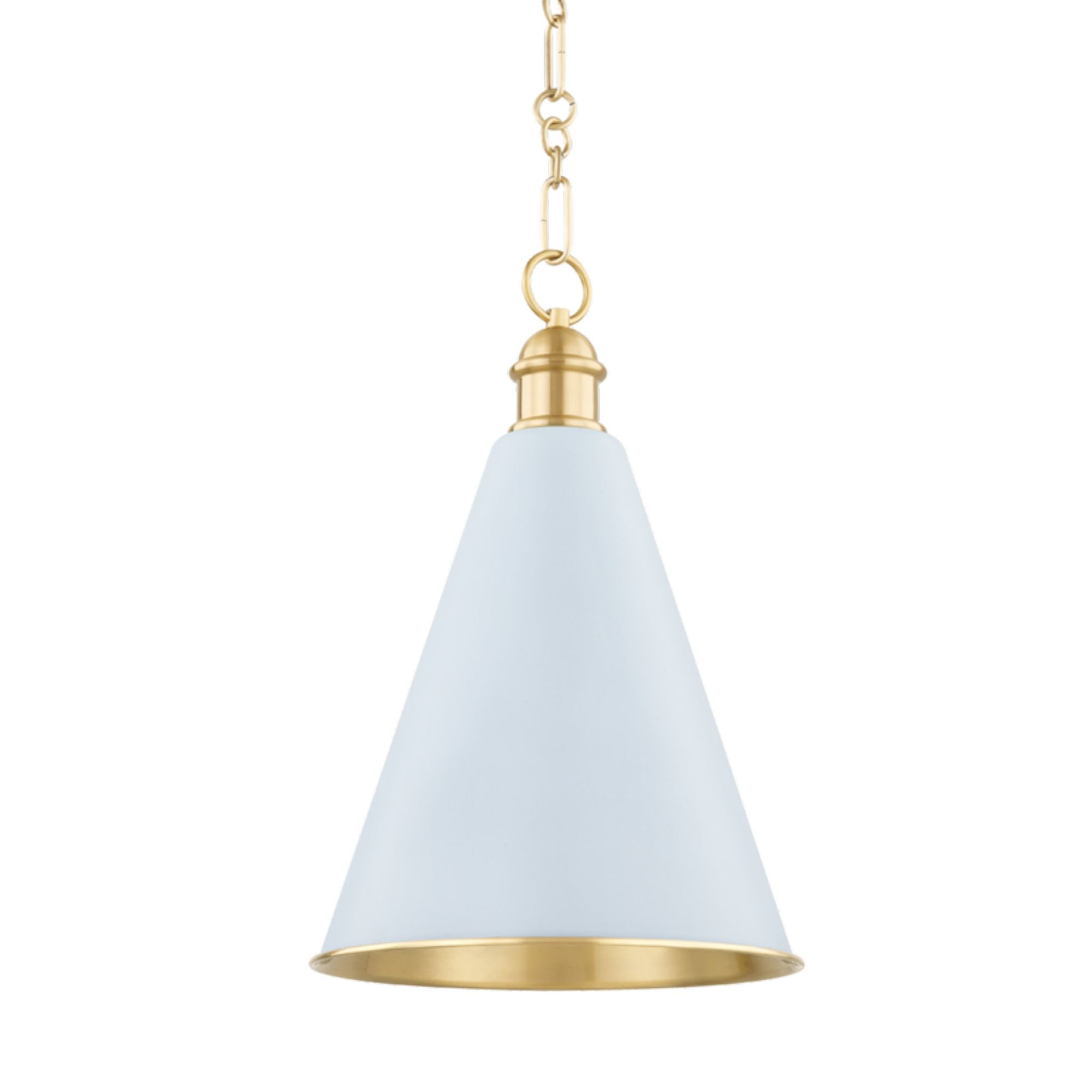Fenimore 1-Light Pendant in Aged Brass by Ariel Okin 12.5W x 19.25H (Soft Arctic Blue)
