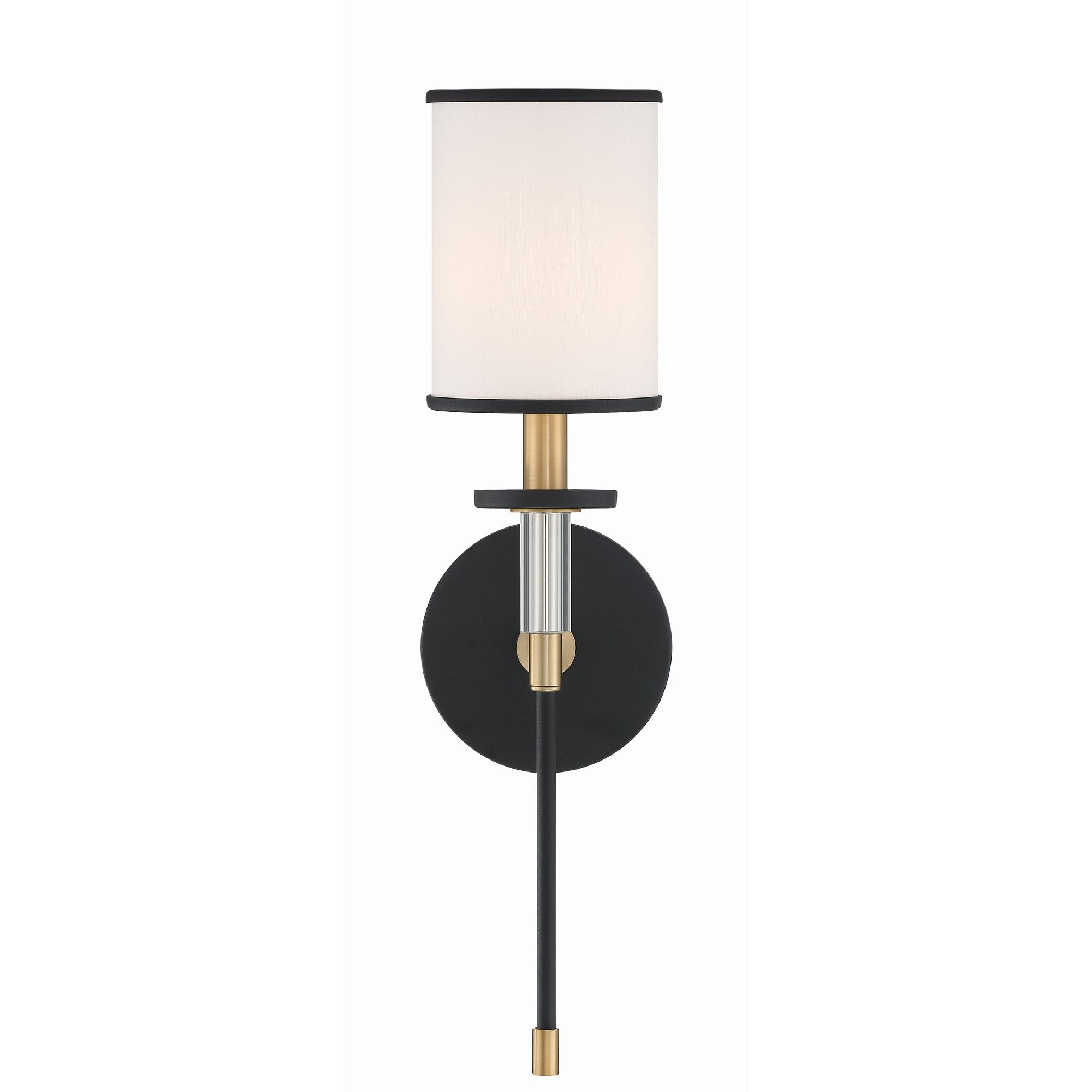 Hatfield 1 Light Black Forged + Vibrant Gold Sconce Crystal Accents Silk Shade 5"W x 18.5"H x 6"D