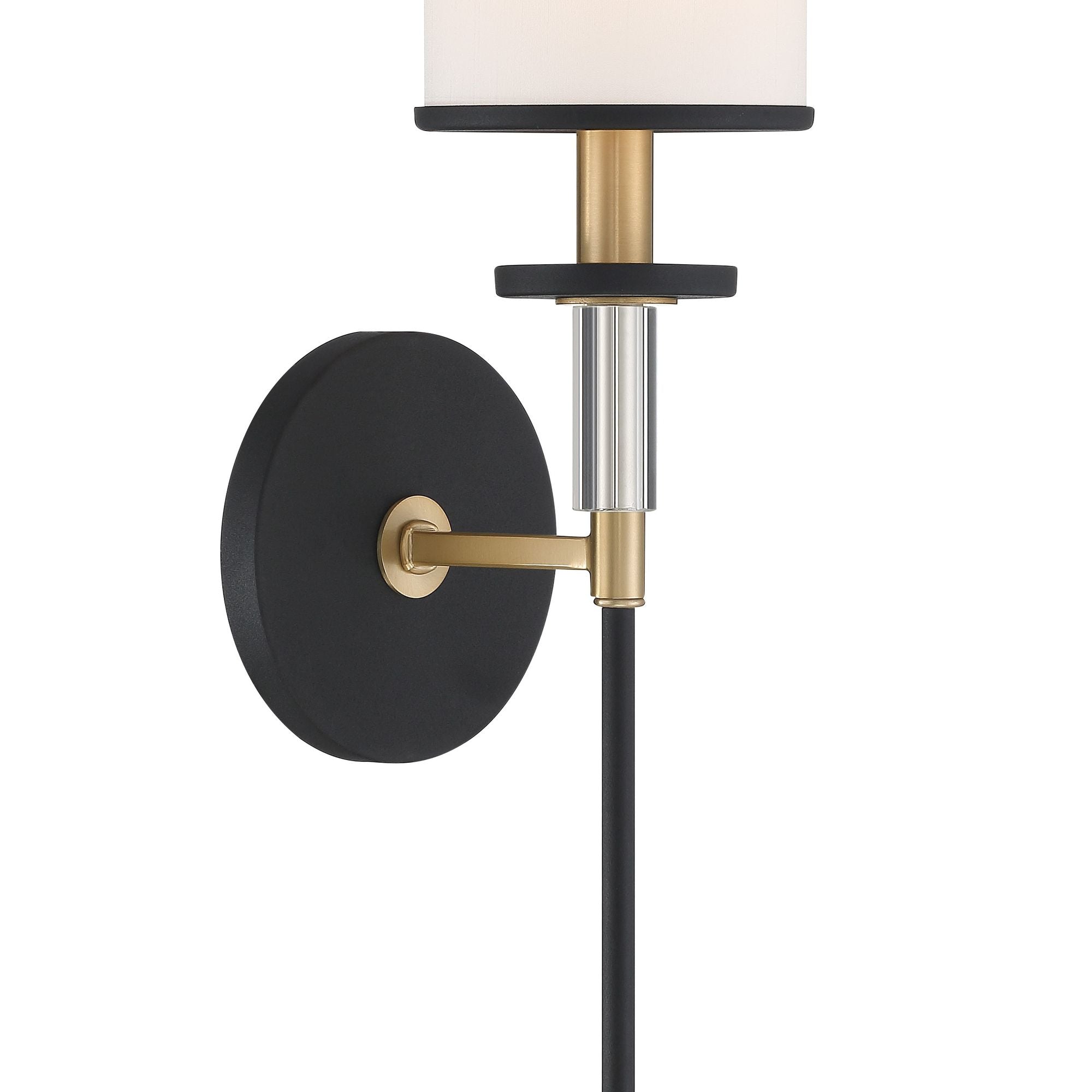 Hatfield 1 Light Black Forged + Vibrant Gold Sconce Crystal Accents Silk Shade 5"W x 18.5"H x 6"D