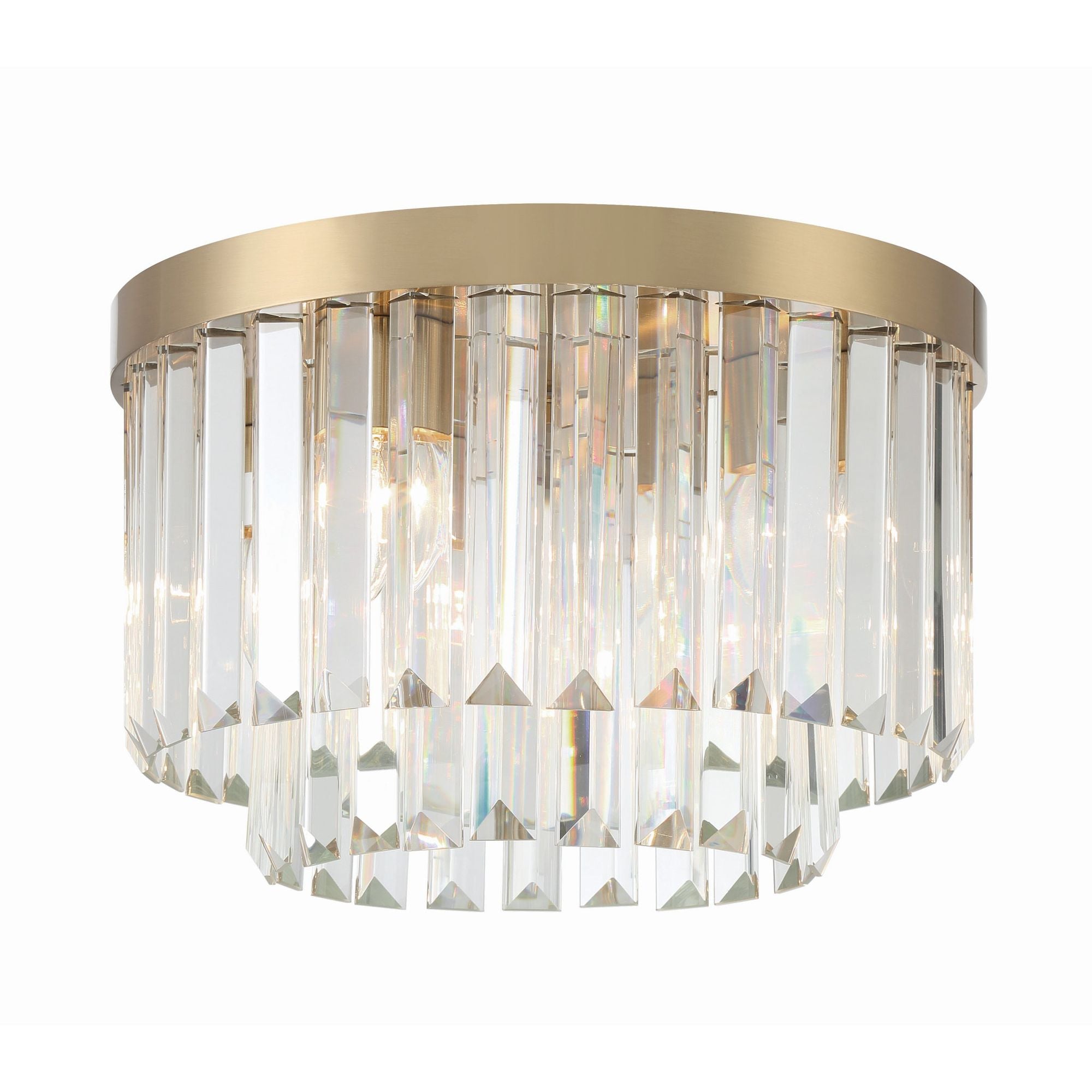 Hayes 4 Light Aged Brass Flush Mount Faceted Crystal 16"W x 10.25"H x 16"D