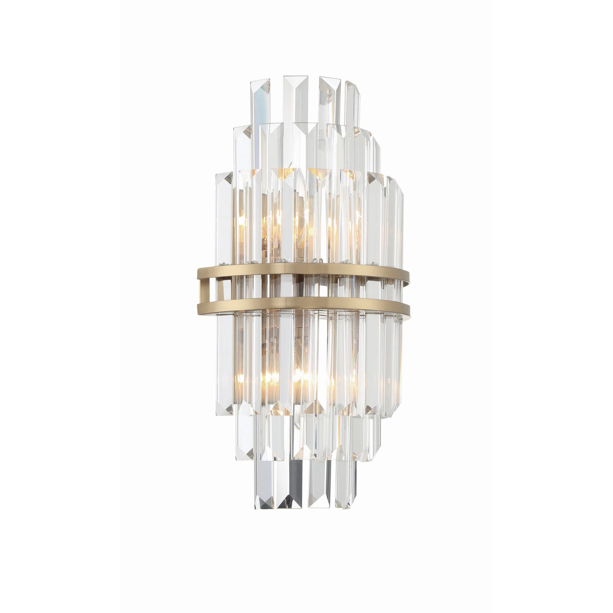 Hayes 2 Light Aged Brass Sconce Faceted Crystal 7.5"W x 14.25"H x 4.75"D