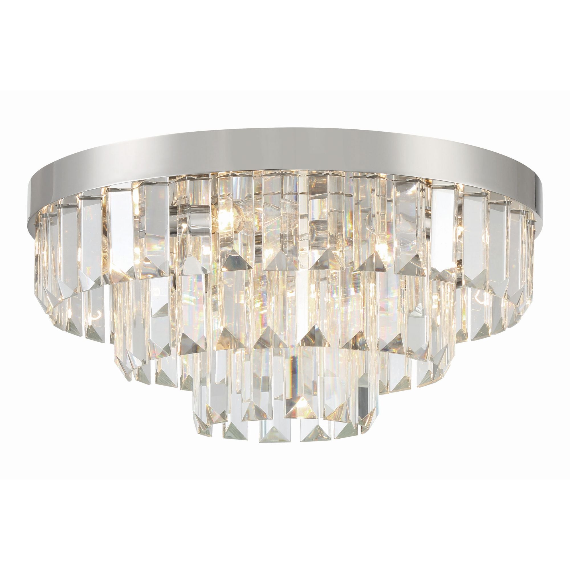 Hayes 8 Light Polished Nickel Flush Mount Faceted Crystal 18"W x 8"H x 18"D