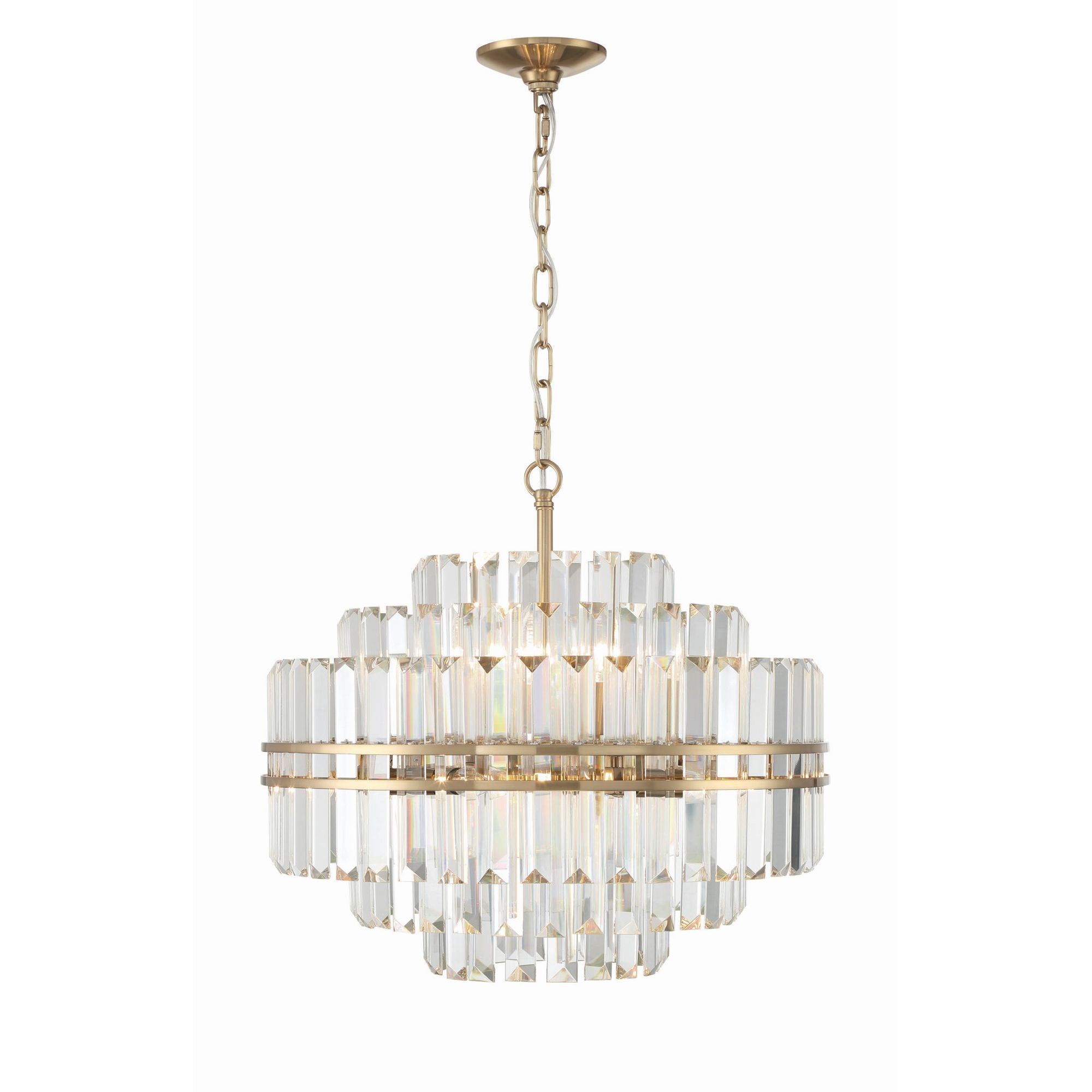 Hayes 12 Light Aged Brass Chandelier Faceted Crystal 22"W x 20.5"H x 22"D