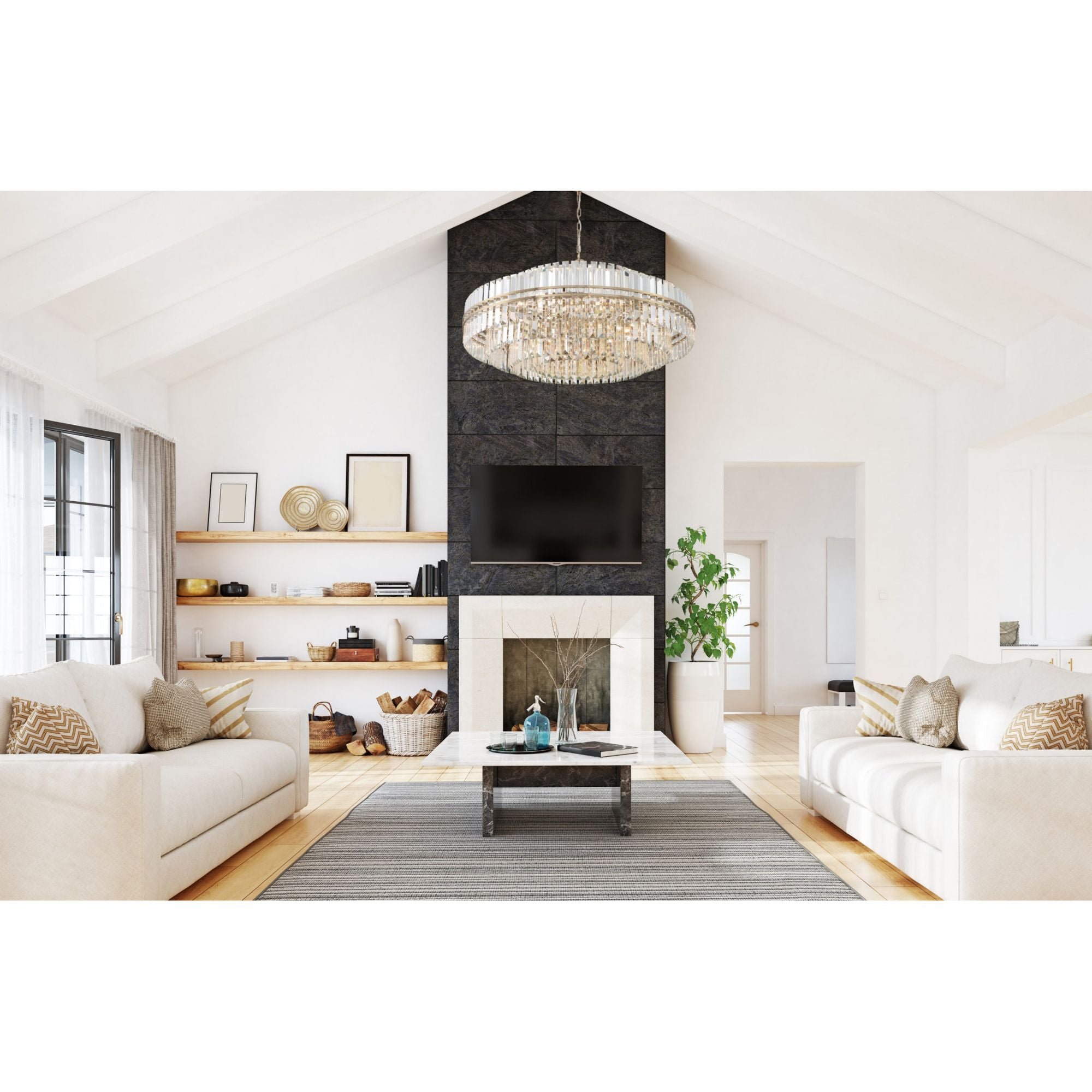 Hayes 32 Light Aged Brass Chandelier Faceted Crystal 40.5"W x 21"H x 40.5"D