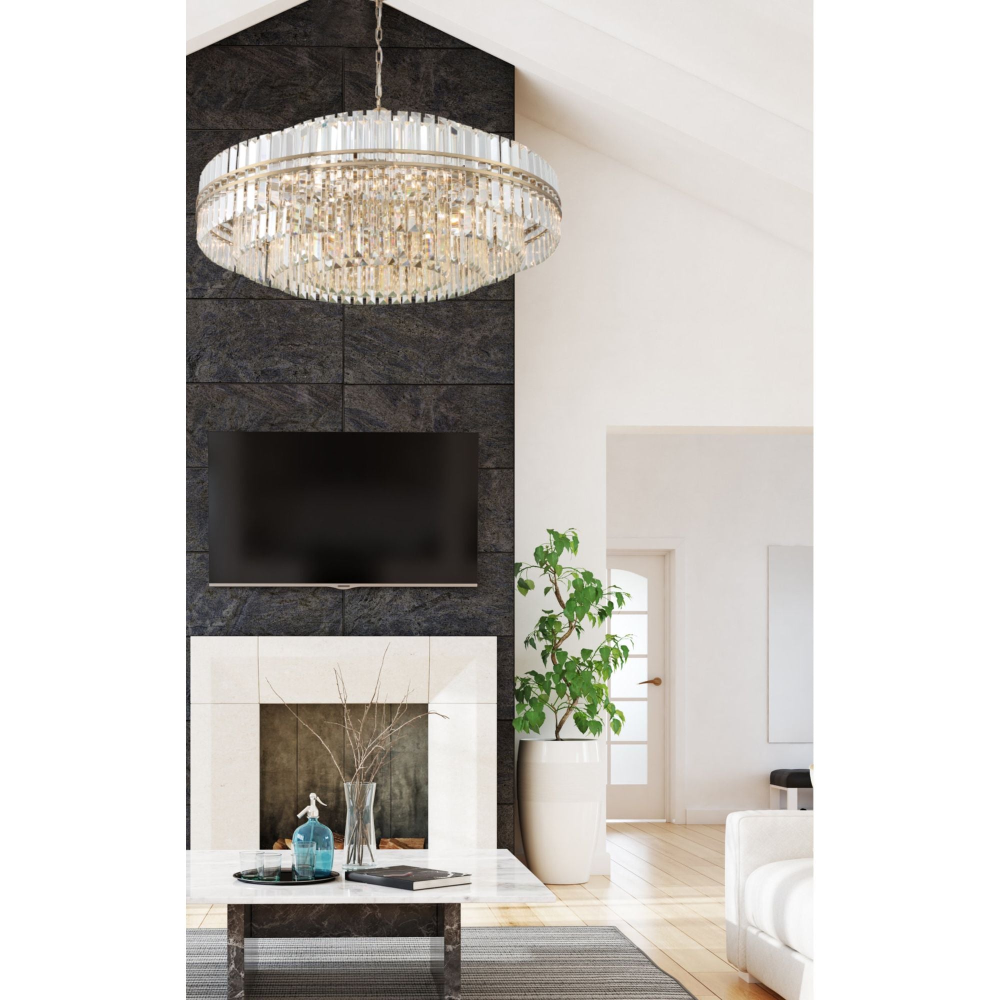 Hayes 32 Light Aged Brass Chandelier Faceted Crystal 40.5"W x 21"H x 40.5"D