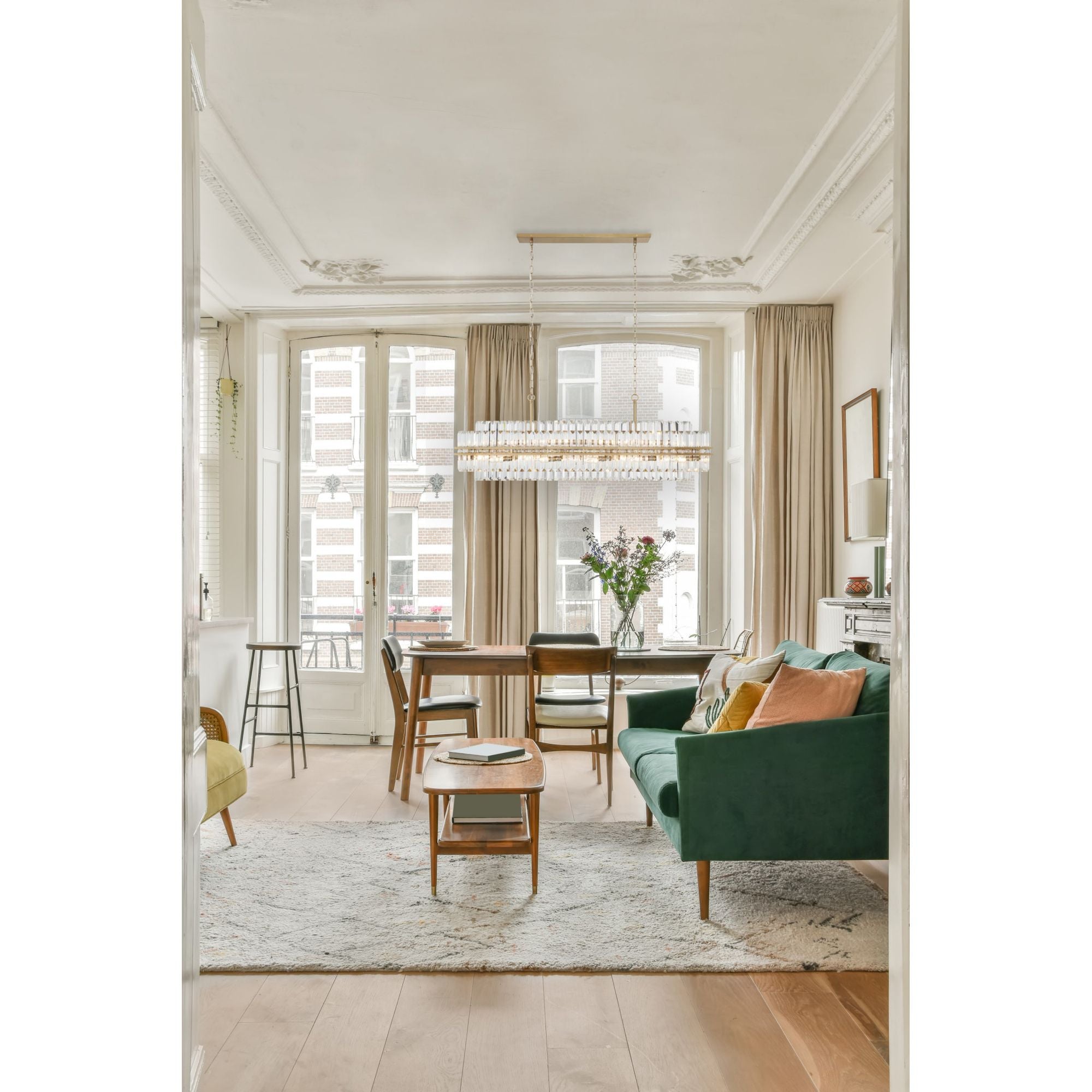 Hayes 16 Light Aged Brass Linear Chandelier Faceted Crystal 50"W x 18"H x 11"D