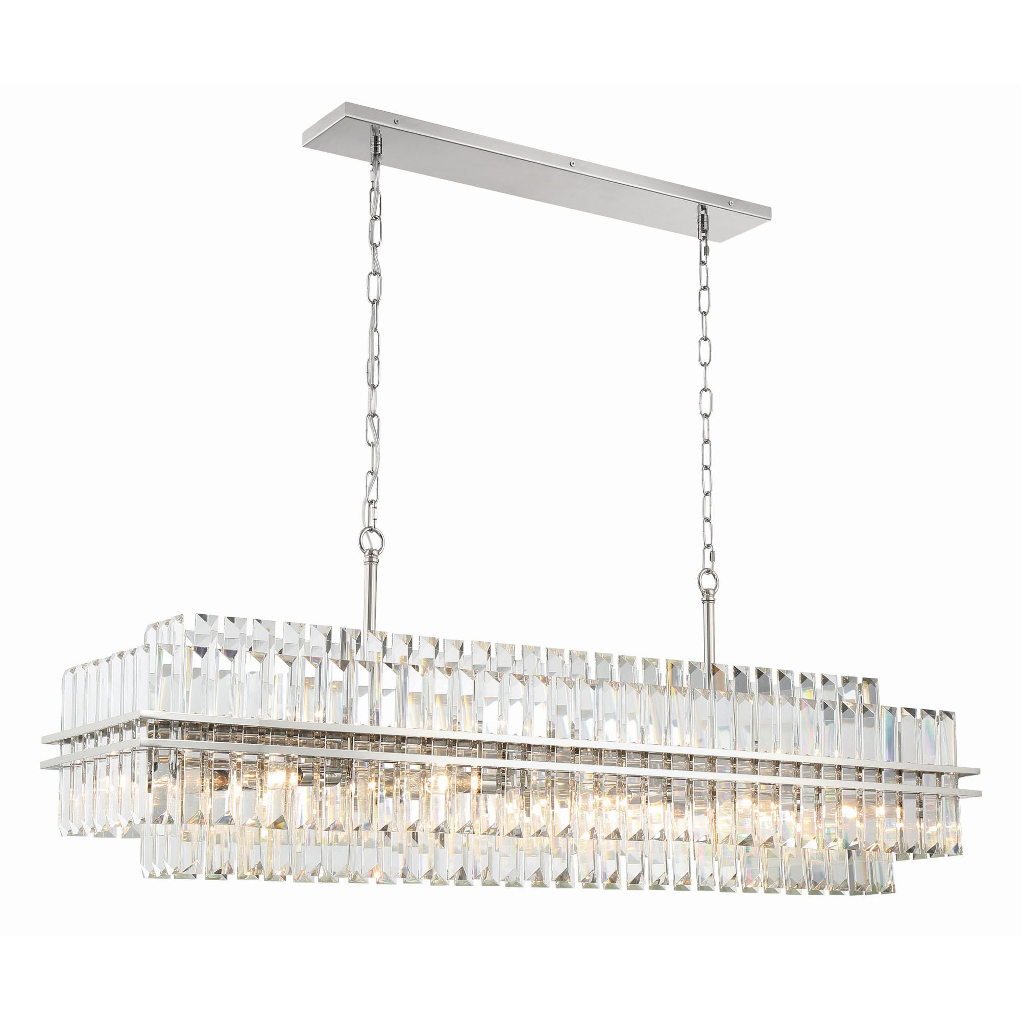 Hayes 16 Light Polished Nickel Linear Chandelier Faceted Crystal 50"W x 18"H x 11"D