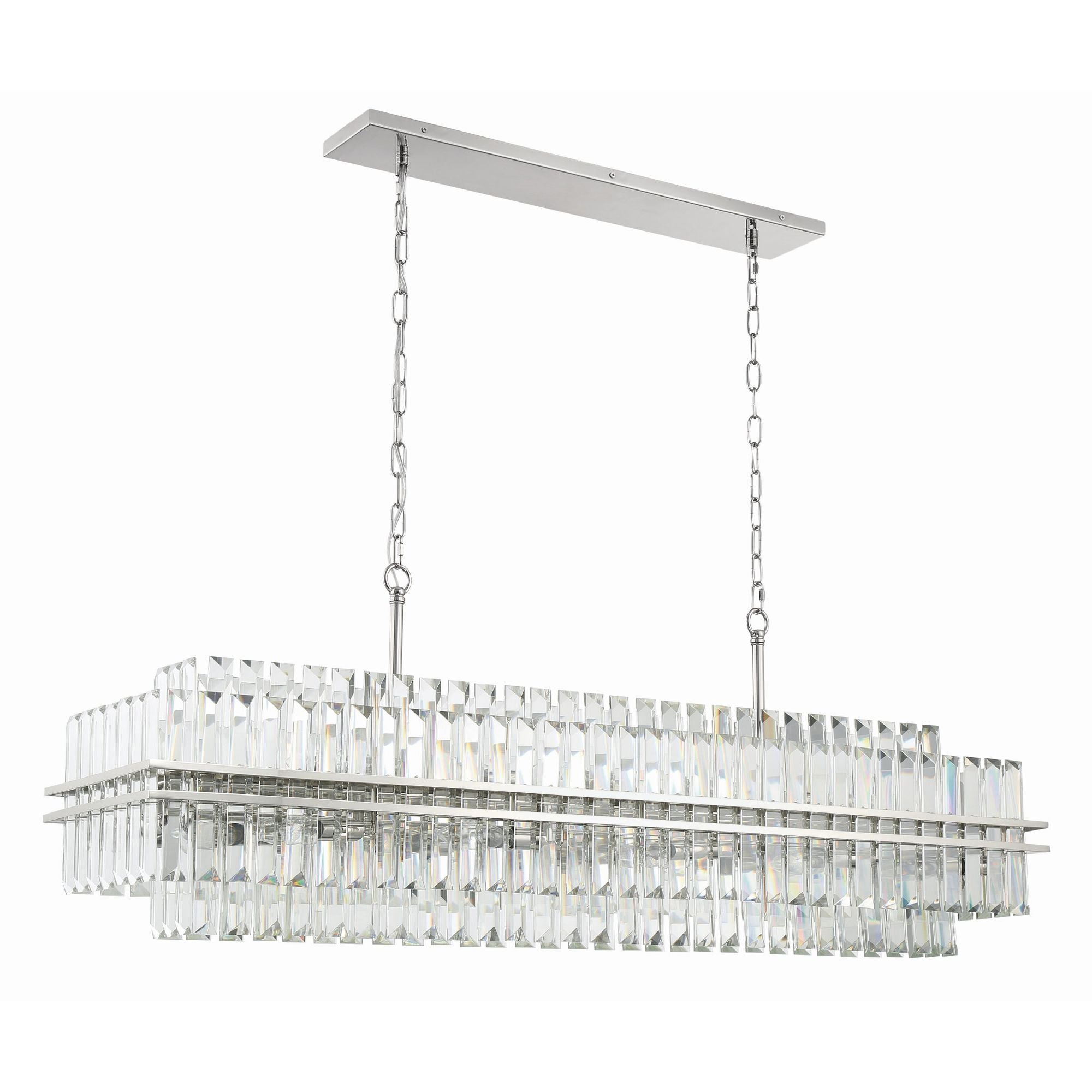 Hayes 16 Light Polished Nickel Linear Chandelier Faceted Crystal 50"W x 18"H x 11"D