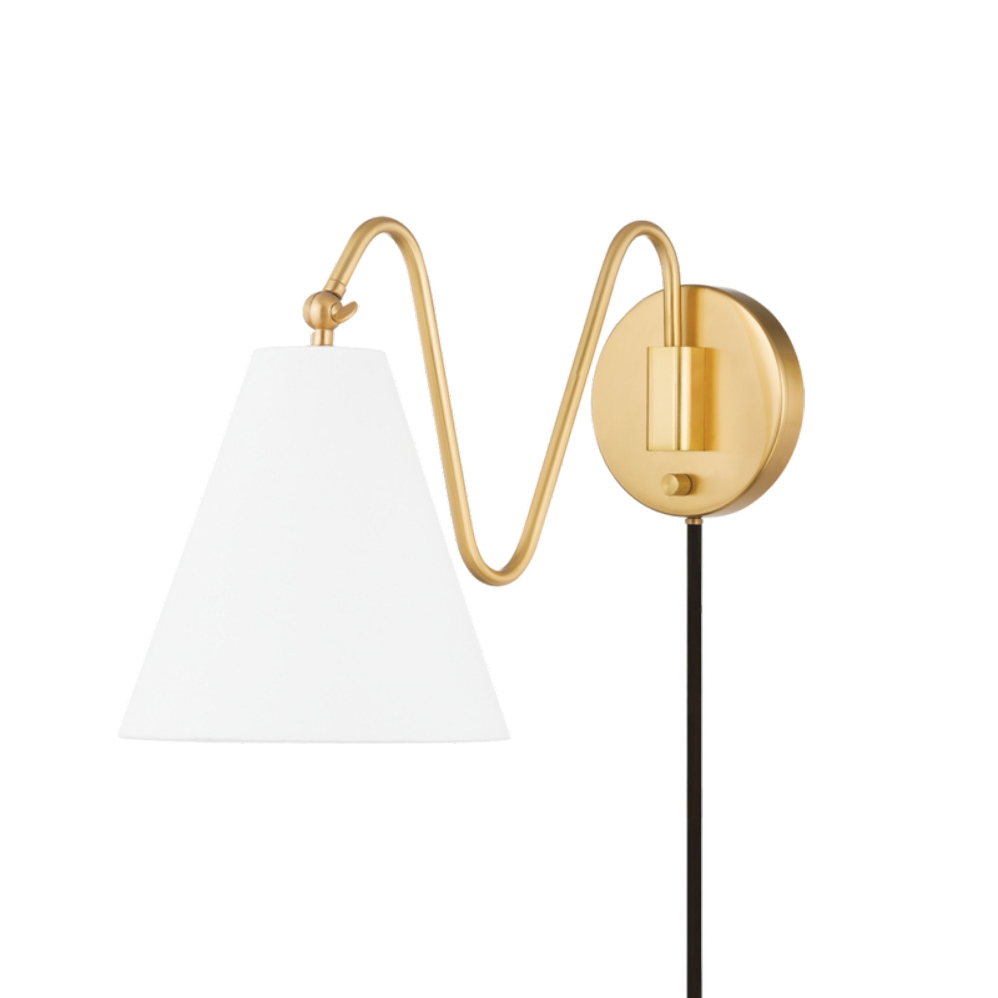 Onda 1-Light Plug-in Sconce in Aged Brass by TALI ROTH 22.5L x 9W x 13H