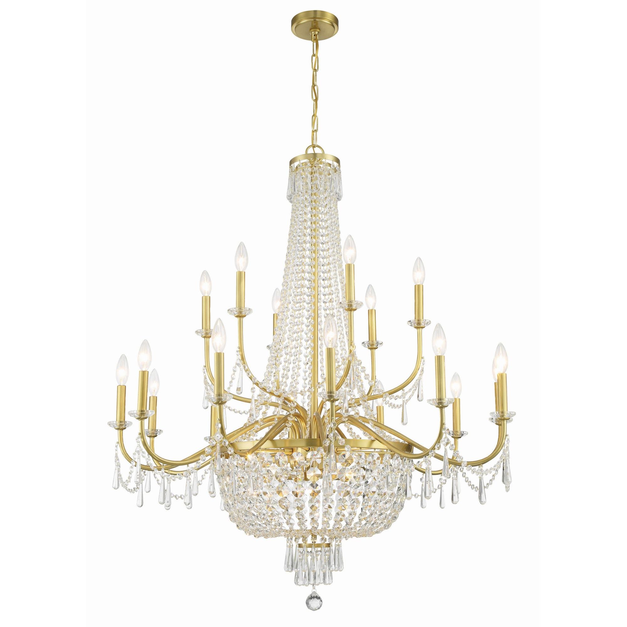 Haywood 22 Light Aged Brass Chandelier Hand Cut Crystal 40"W x 46"H x 40"D