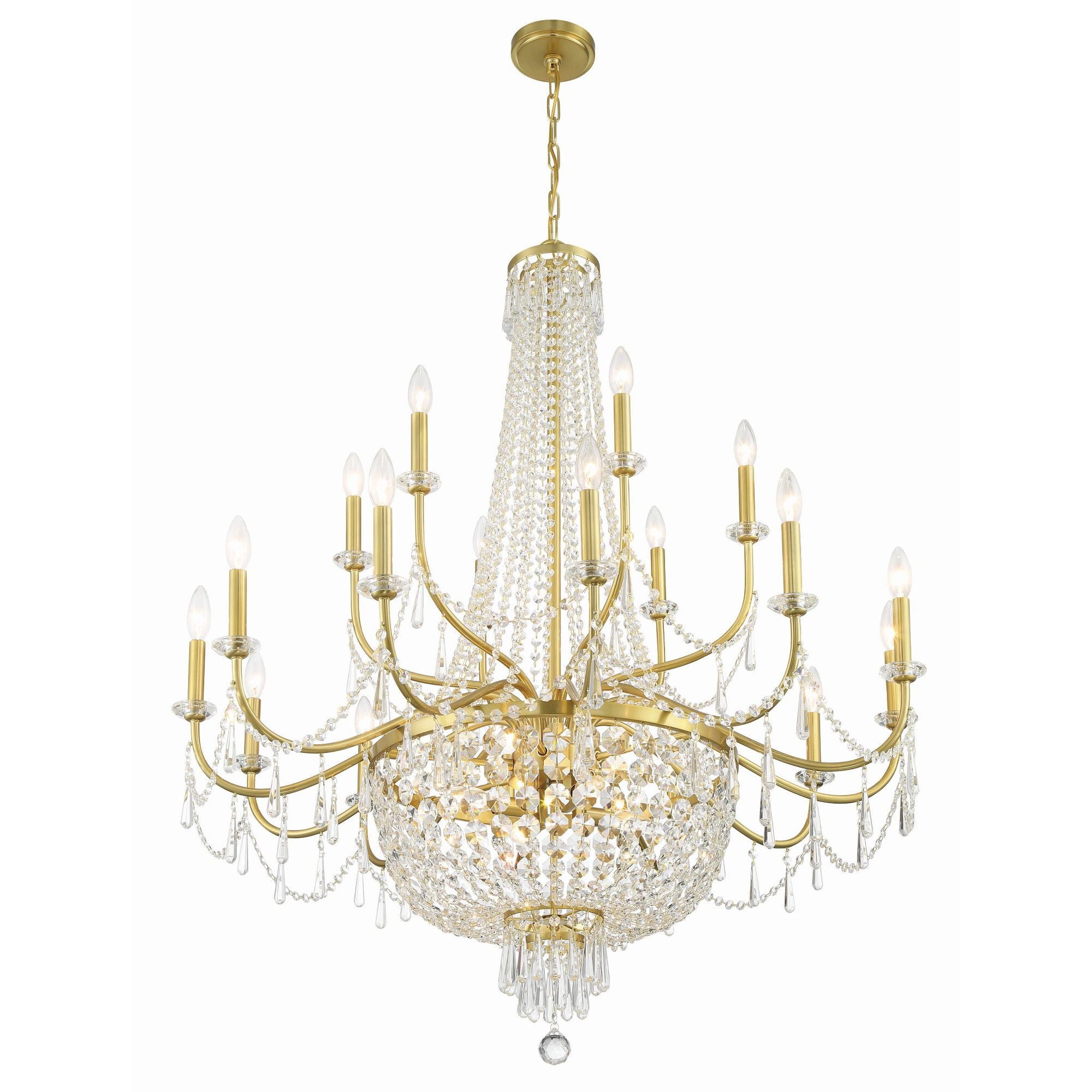 Haywood 22 Light Aged Brass Chandelier Hand Cut Crystal 40"W x 46"H x 40"D