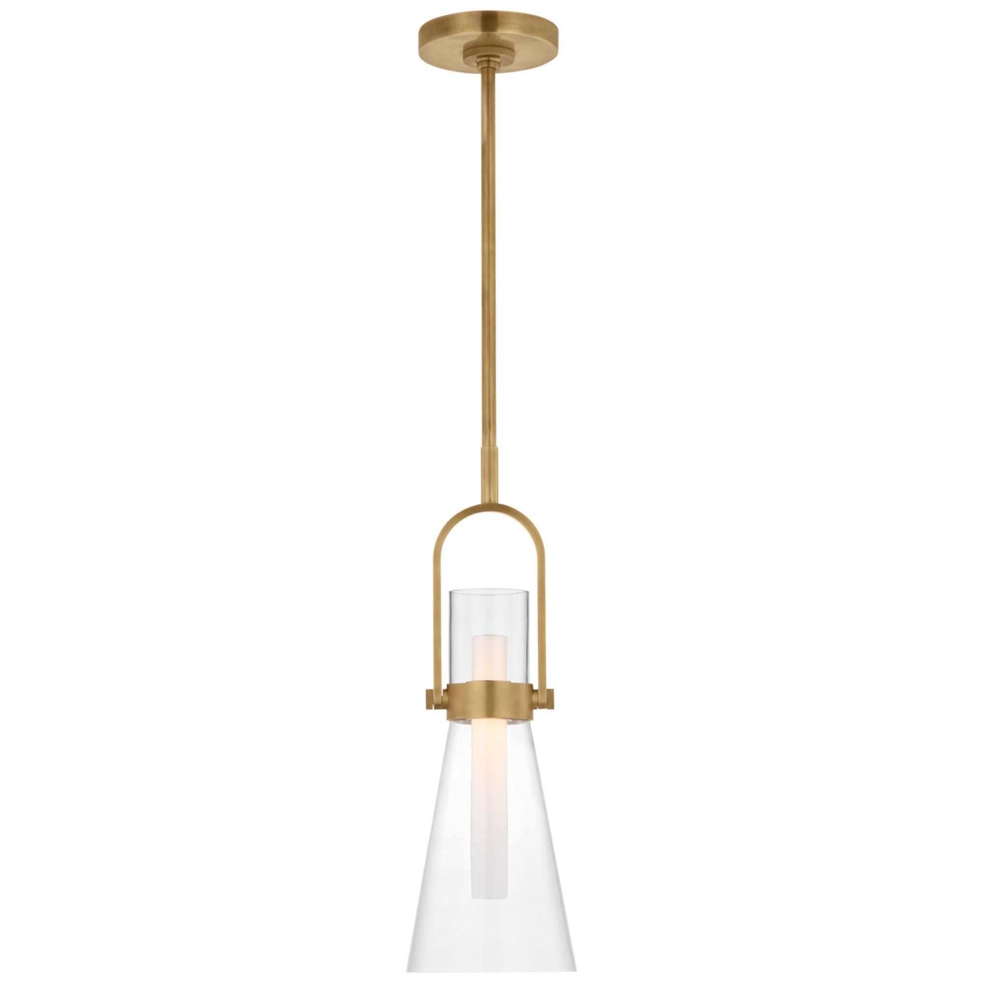 Ian K. Fowler Larkin 7" Conical Pendant in Hand-Rubbed Antique Brass with Clear Glass Ceiling Light W7"