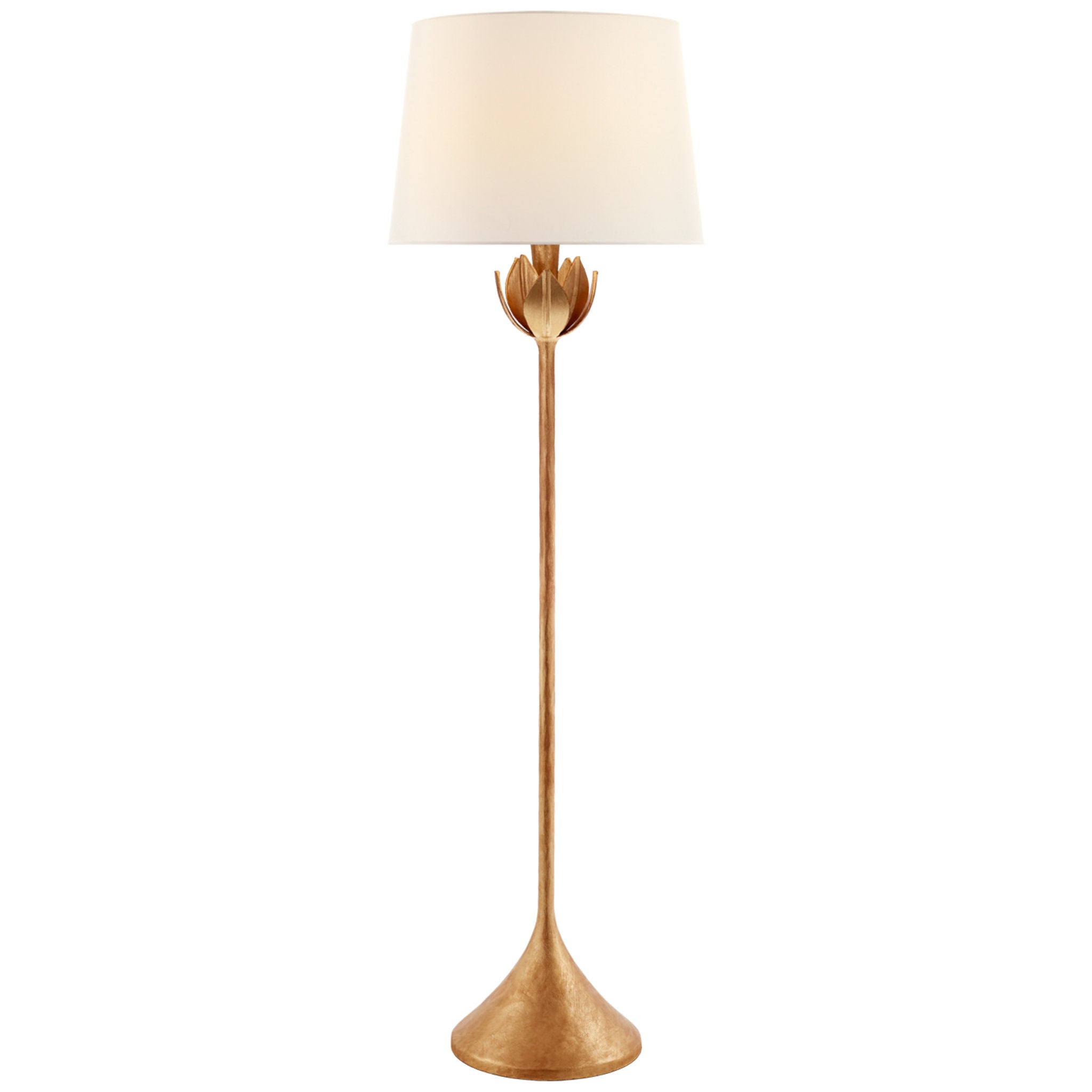 Julie Neill Alberto Large Floor Lamp in Antique Gold Leaf with Linen Shade W18" x H60"