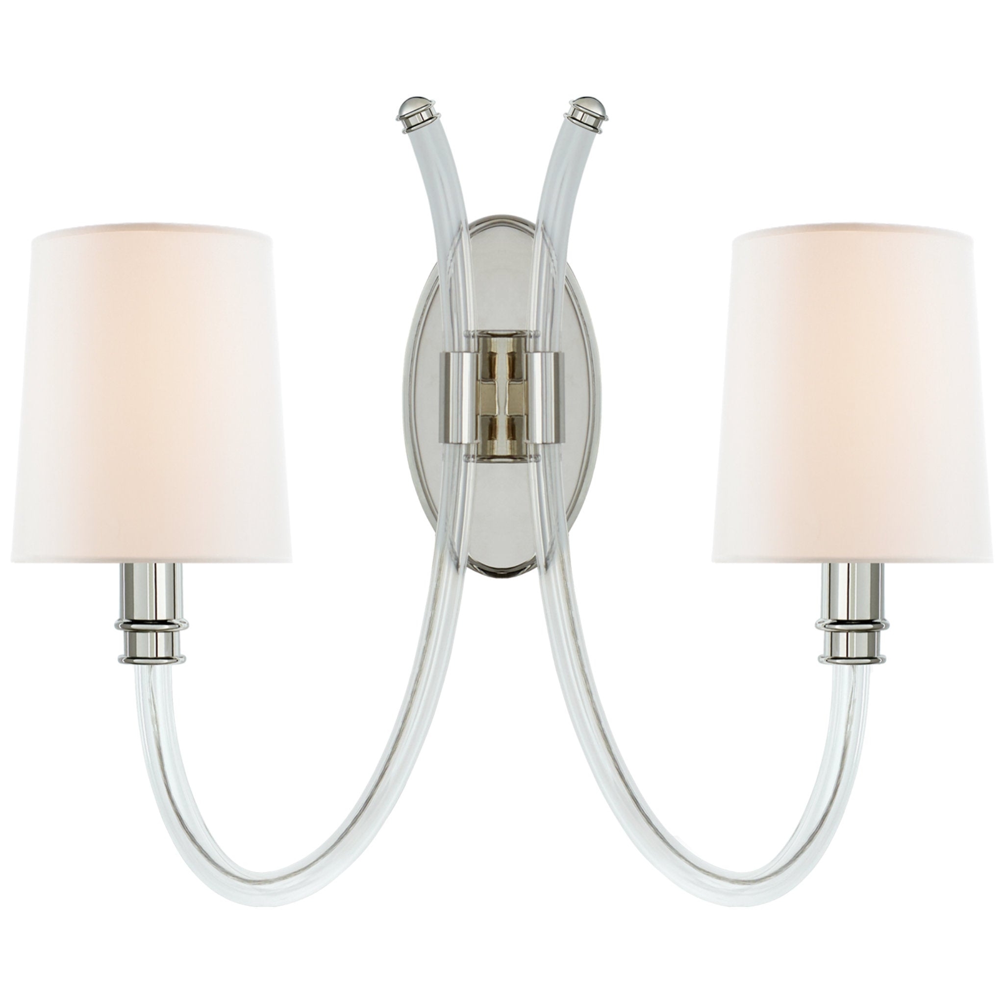 Julie Neill Clarice Double Sconce in Crystal and Polished Nickel with Linen Shades Wall Light W17.5" x H16"